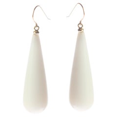 Intini Jewels White Agate 18 Karat White Gold Dangle Handmade Ear Wires Earrings