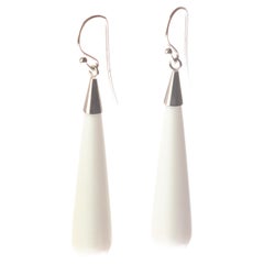 Intini Jewels White Agate 18 Karat White Gold Dangle Handmade Natural Earrings