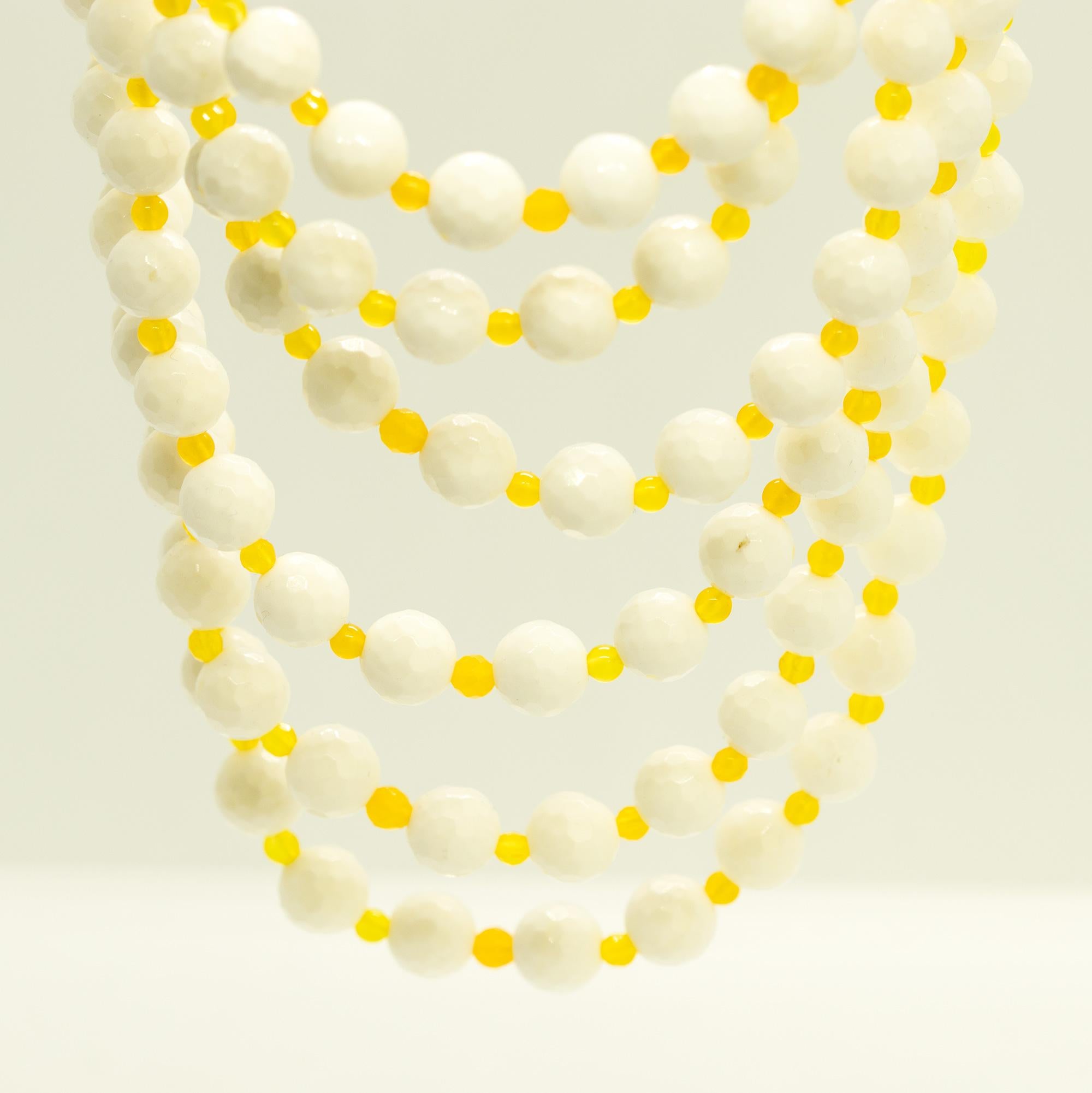 Art Déco Intini Jewels Collana da cocktail con agata gialla bianca e argento 925 Deco a più fili in vendita