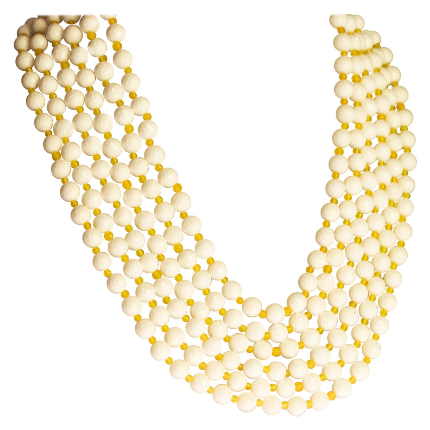 Intini Jewels Collier cocktail déco à plusieurs brins en argent 925 et agate jaune et blanche