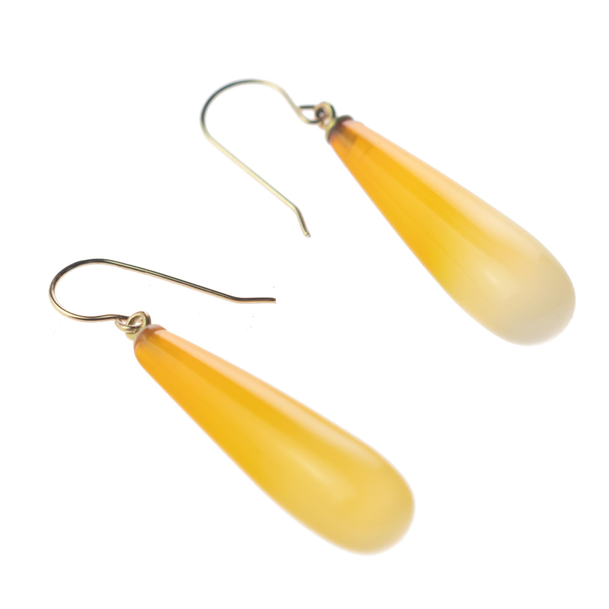 Intini Jewels Yellow Agate 18 Karat Yellow Gold Tear Drop Handmade Chic Earrings In New Condition For Sale In Milano, IT