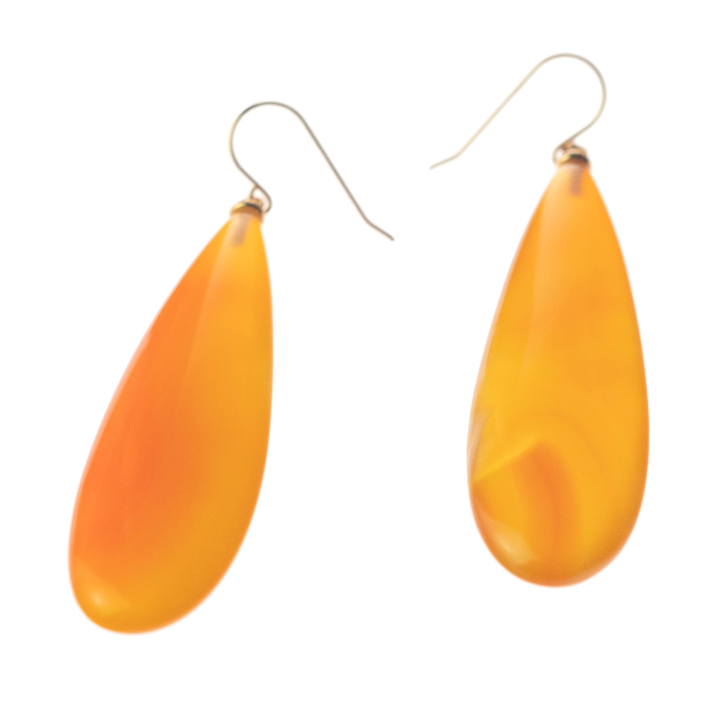 Intini Jewels Boucles d'oreilles chics en or jaune 18 carats avec agate jaune en forme de goutte d'eau, faites à la main Neuf - En vente à Milano, IT