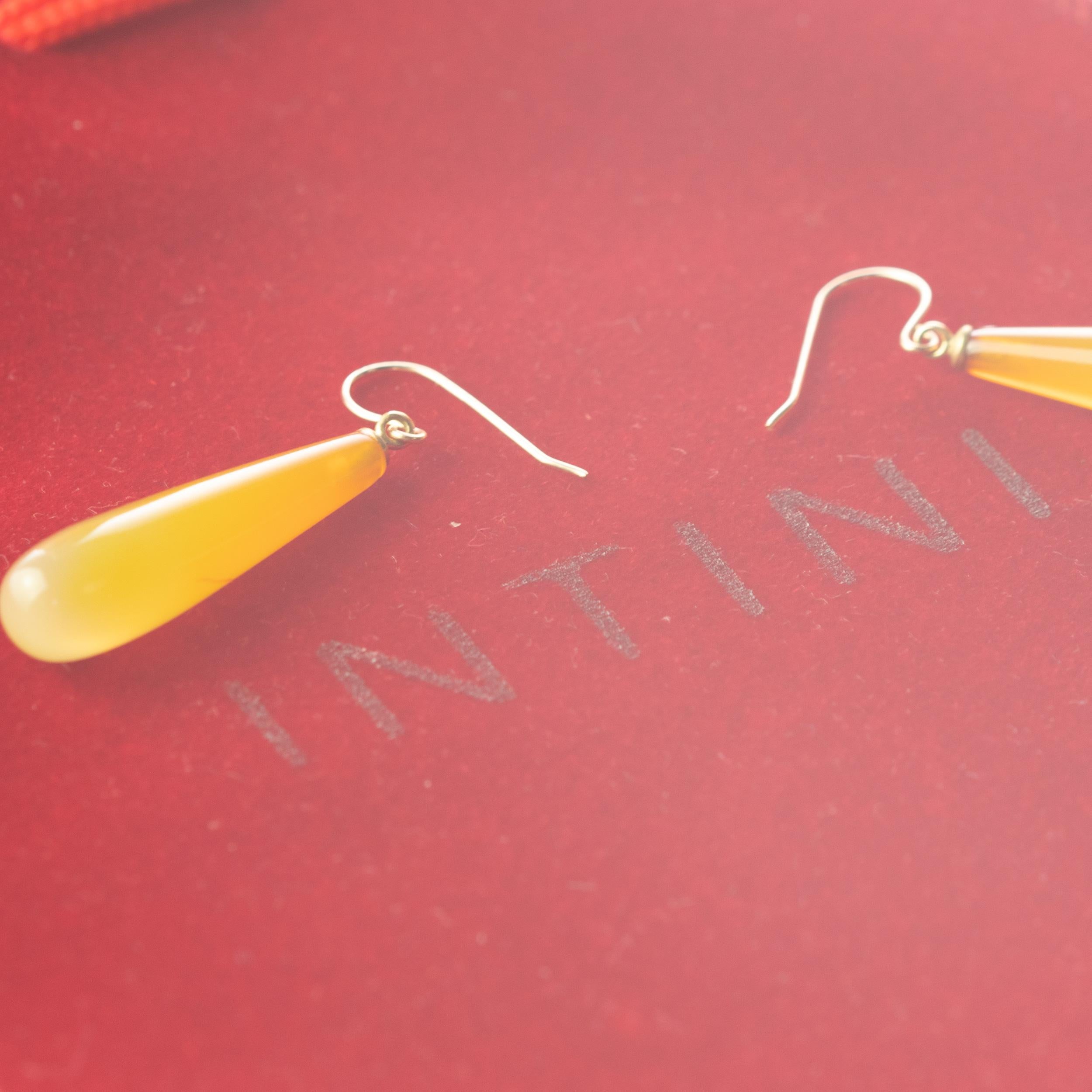 Intini Jewels - Orecchini a goccia in agata gialla, oro giallo 18 carati, fatti a mano e chic In condizioni Nuovo in vendita a Milano, IT
