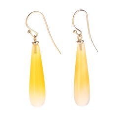 Intini Jewels Yellow Agate 18 Karat Yellow Gold Tear Drop Handmade Chic Earrings