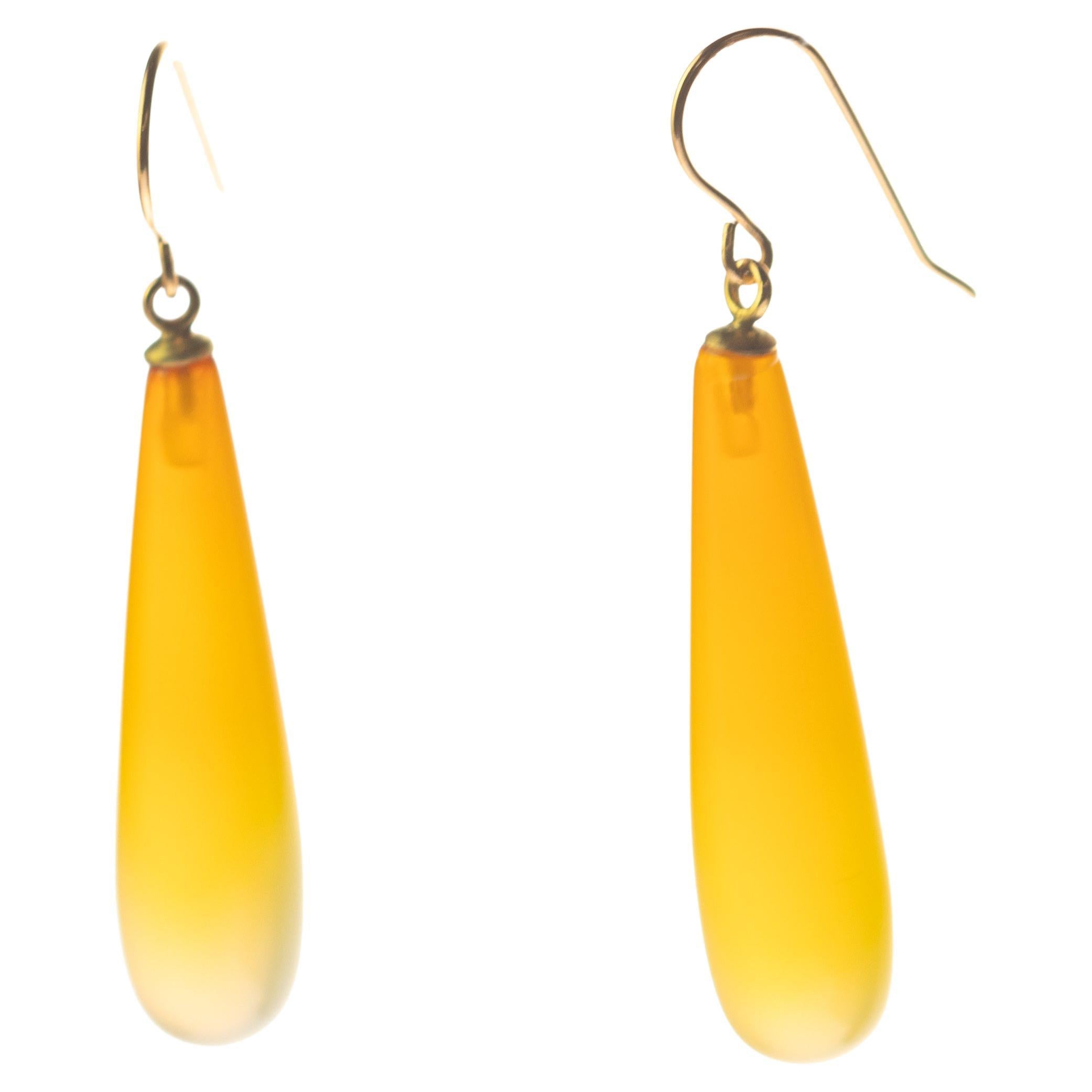 Intini Jewels Yellow Agate 18 Karat Yellow Gold Tear Drop Handmade Chic Earrings For Sale