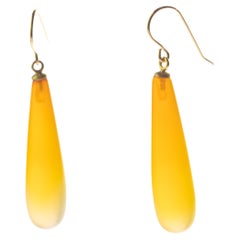 Intini Jewels Yellow Agate 18 Karat Yellow Gold Tear Drop Handmade Chic Earrings