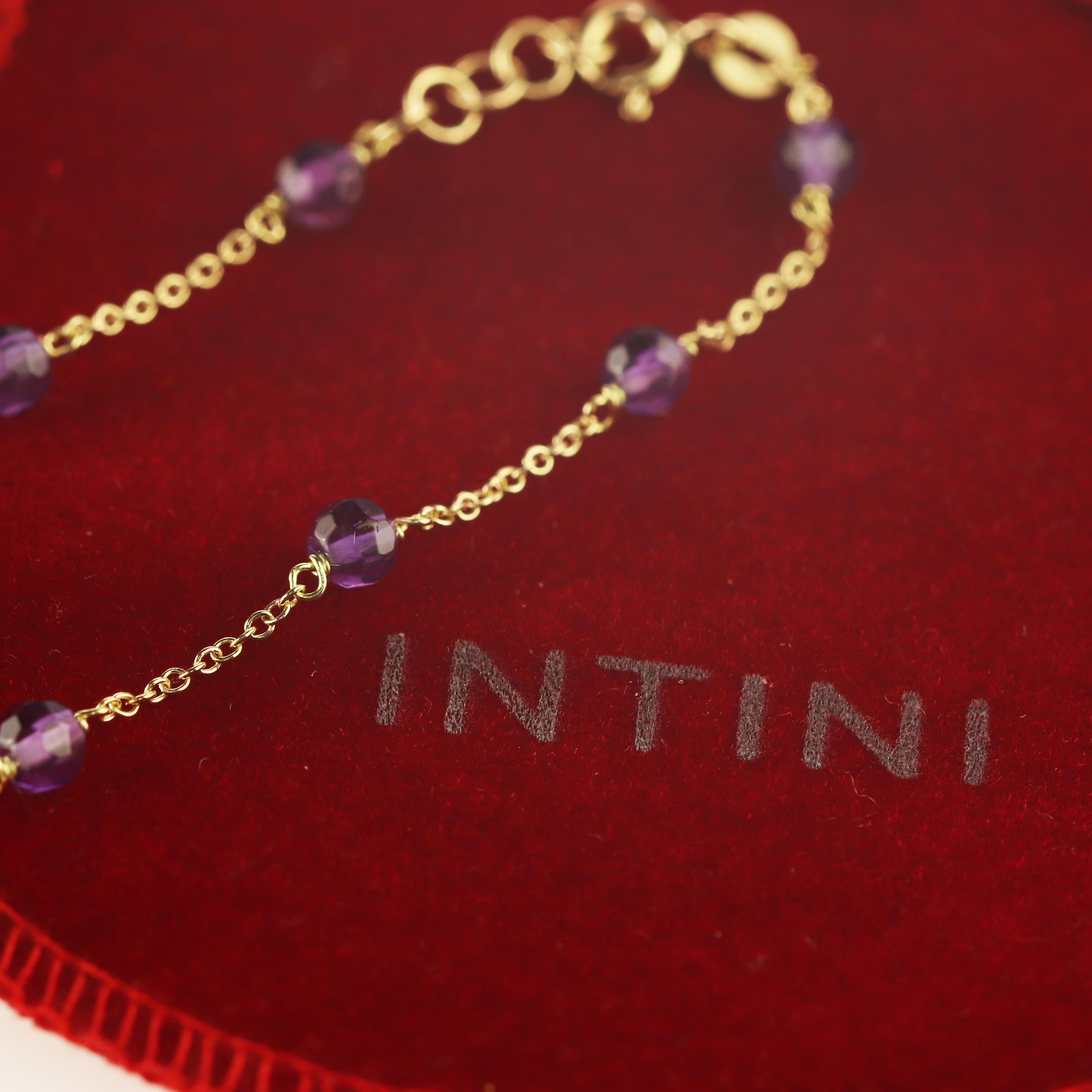 Femenino o masculino Intini Jewels Pulsera de cóctel hecha a mano con cadena de oro de 18 quilates y rondeles de amatista en venta