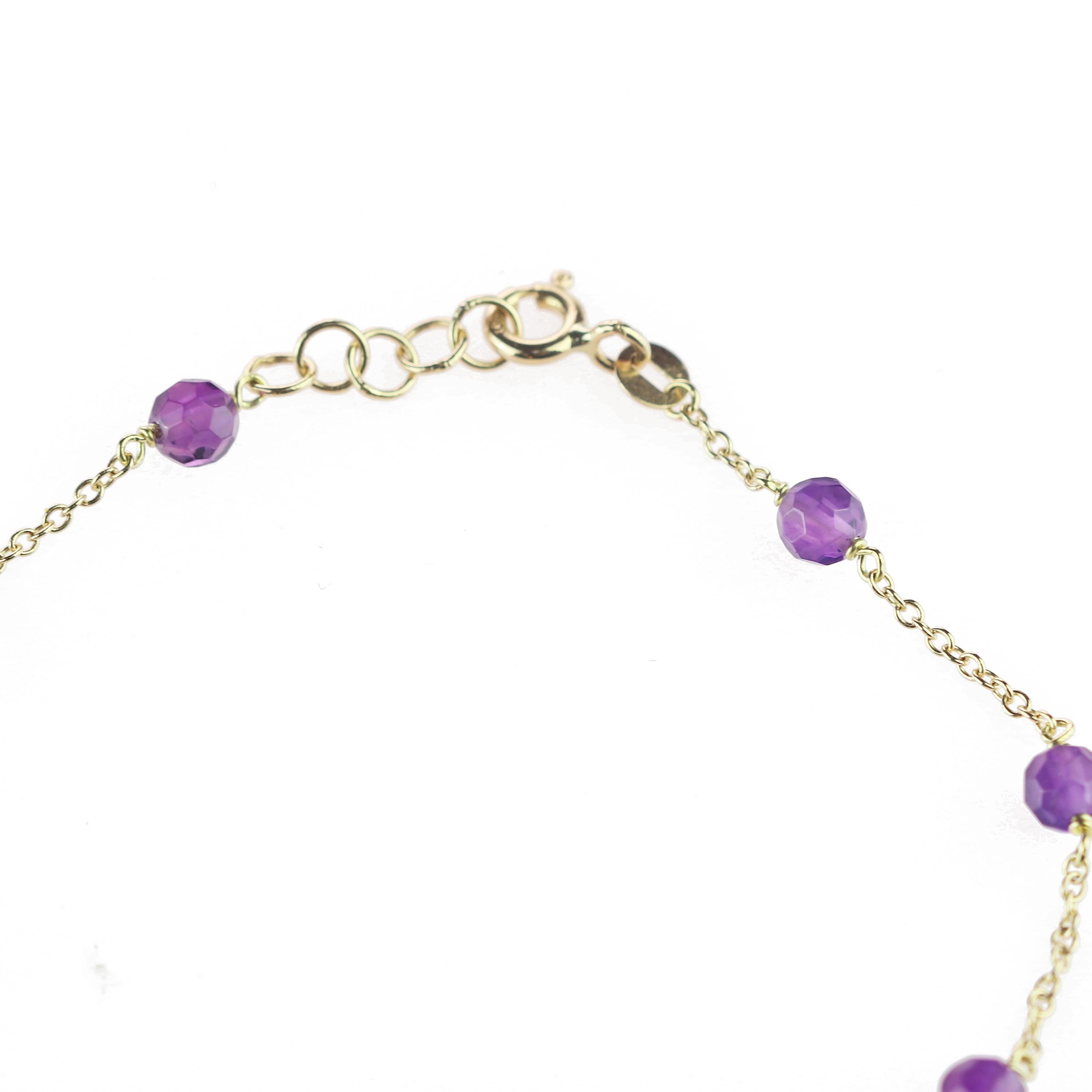 Intini Jewels Pulsera de cóctel hecha a mano con cadena de oro de 18 quilates y rondeles de amatista en venta 3