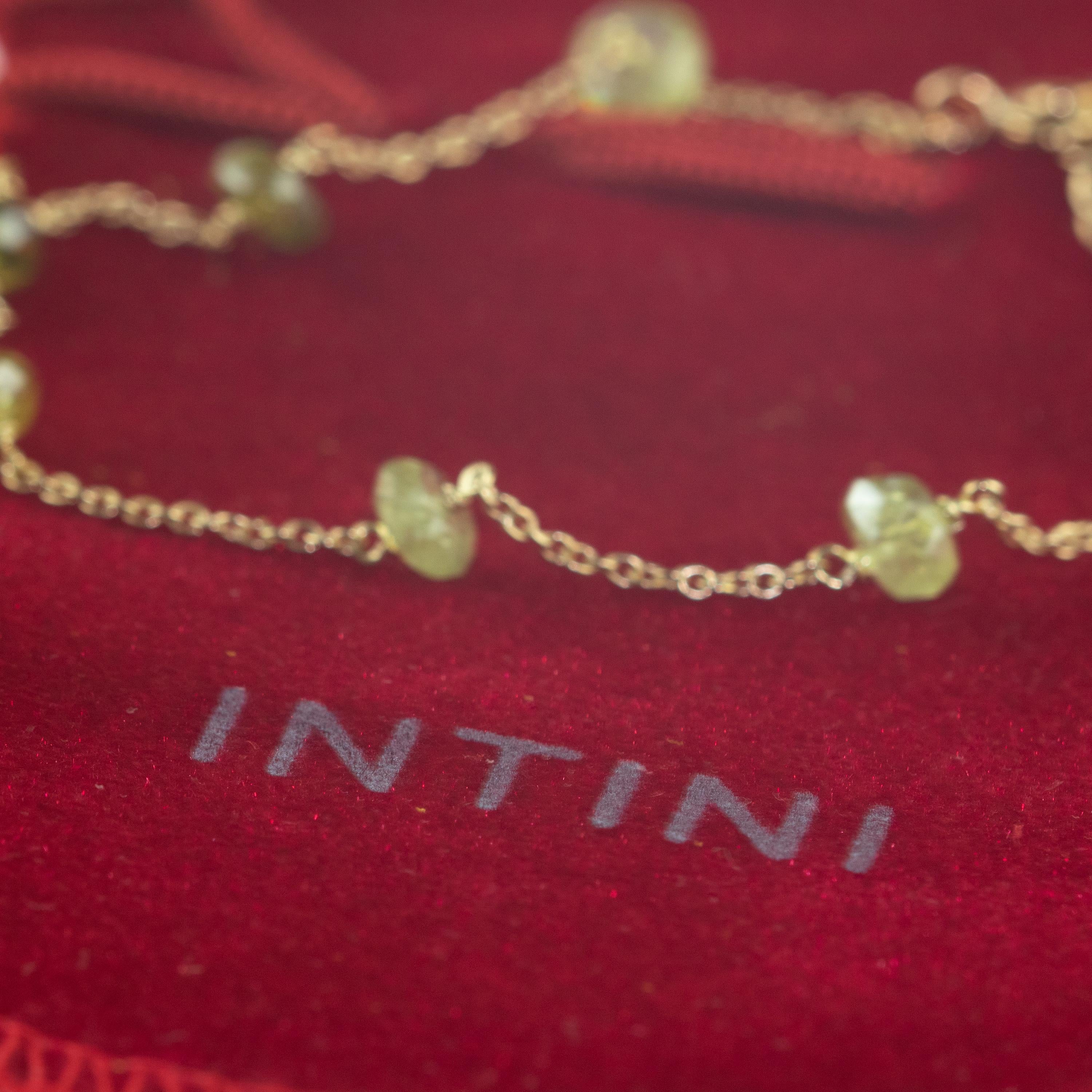 Round Cut Intini Jewels 18 Karat Gold Chain Green Tourmaline Rondelles Handmade Bracelet For Sale