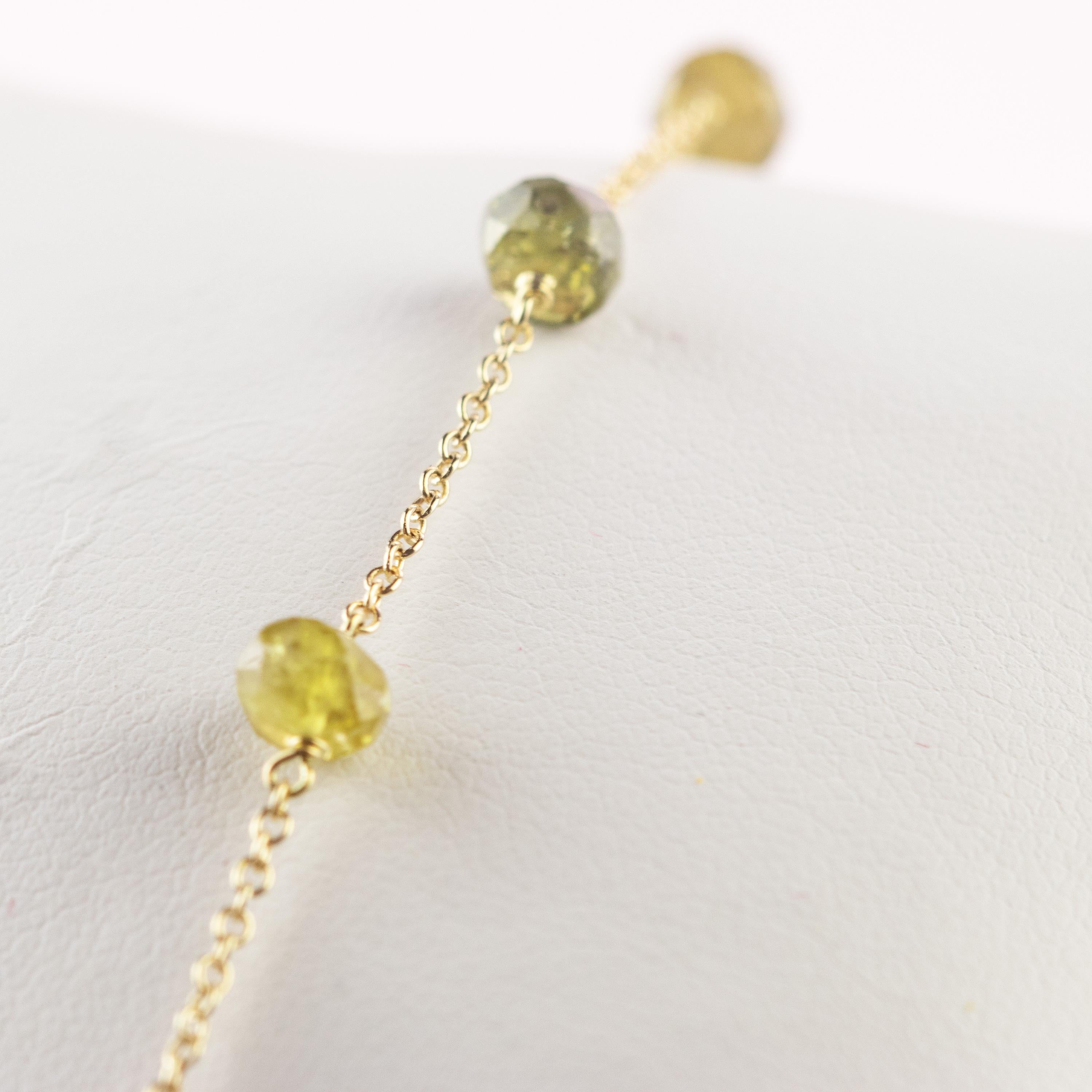 Intini Jewels 18 Karat Gold Chain Green Tourmaline Rondelles Handmade Bracelet For Sale 1