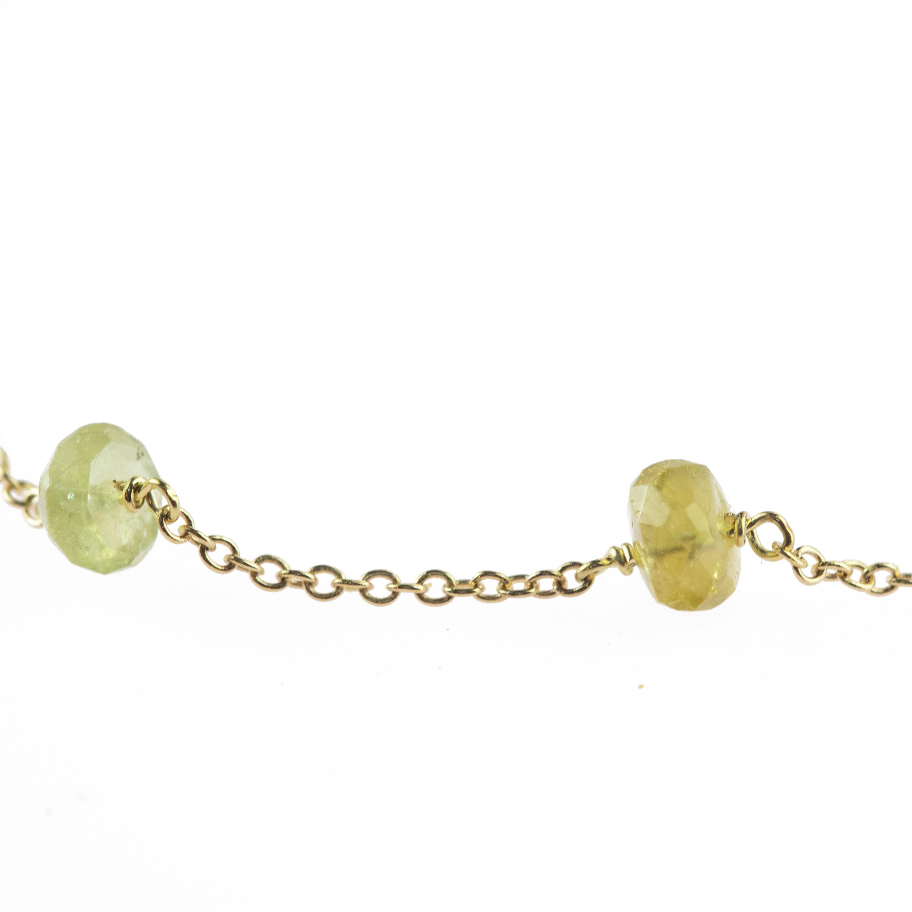 Intini Jewels 18 Karat Gold Chain Green Tourmaline Rondelles Handmade Bracelet For Sale 2