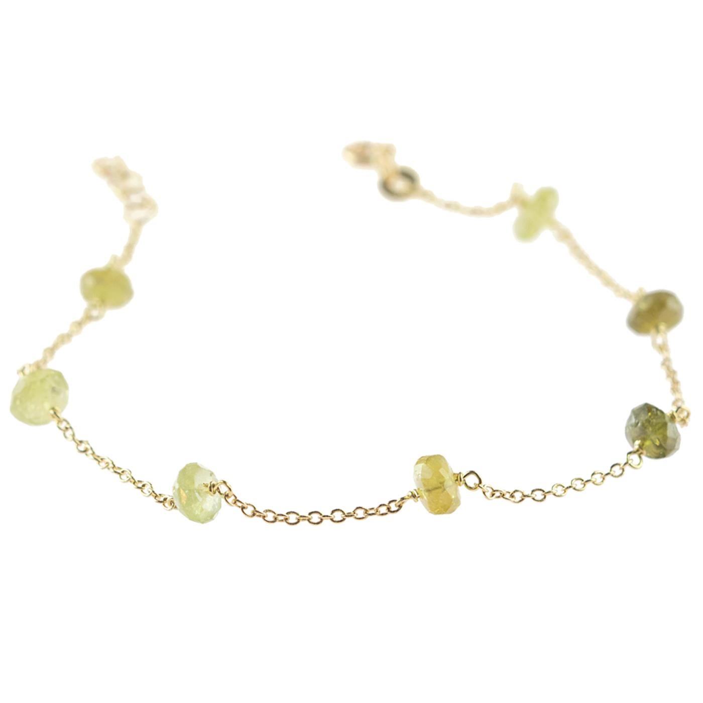 Intini Jewels 18 Karat Gold Chain Green Tourmaline Rondelles Handmade Bracelet For Sale