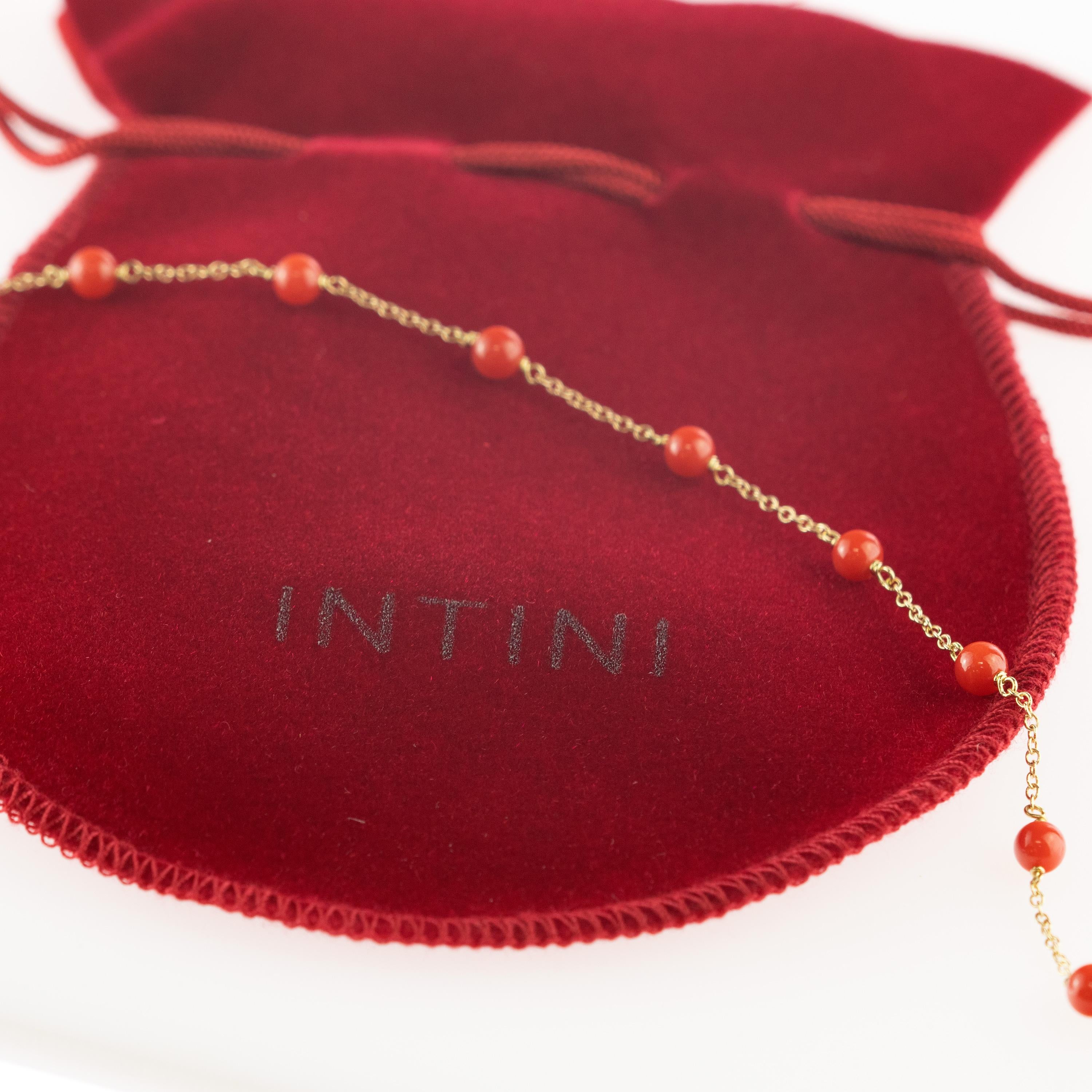 Modern Intini Jewes 18 Karat Gold Chain Mediterranean Red Coral Spheres Chic Bracelet For Sale