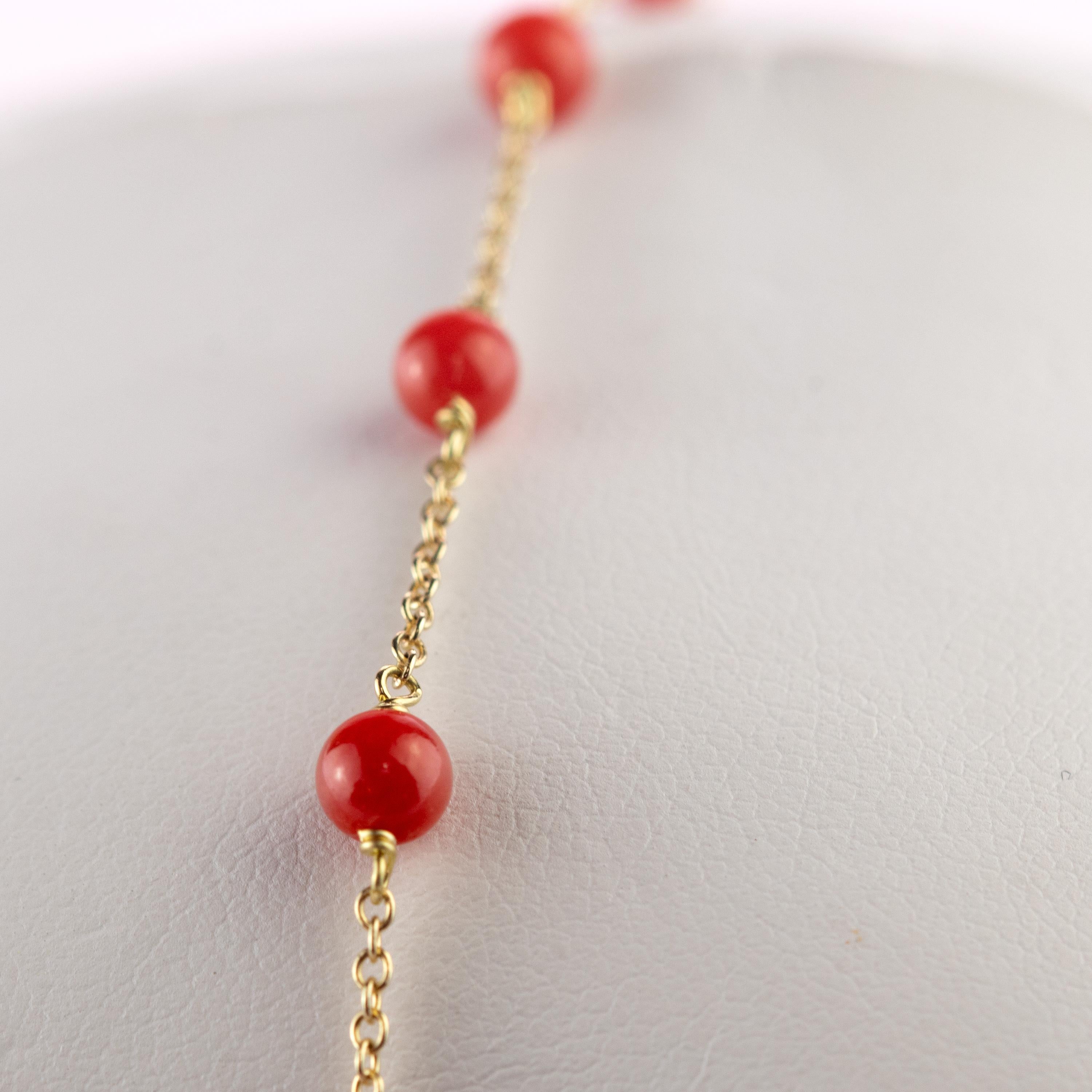 Intini Jewes 18 Karat Gold Chain Mediterranean Red Coral Spheres Chic Bracelet For Sale 1