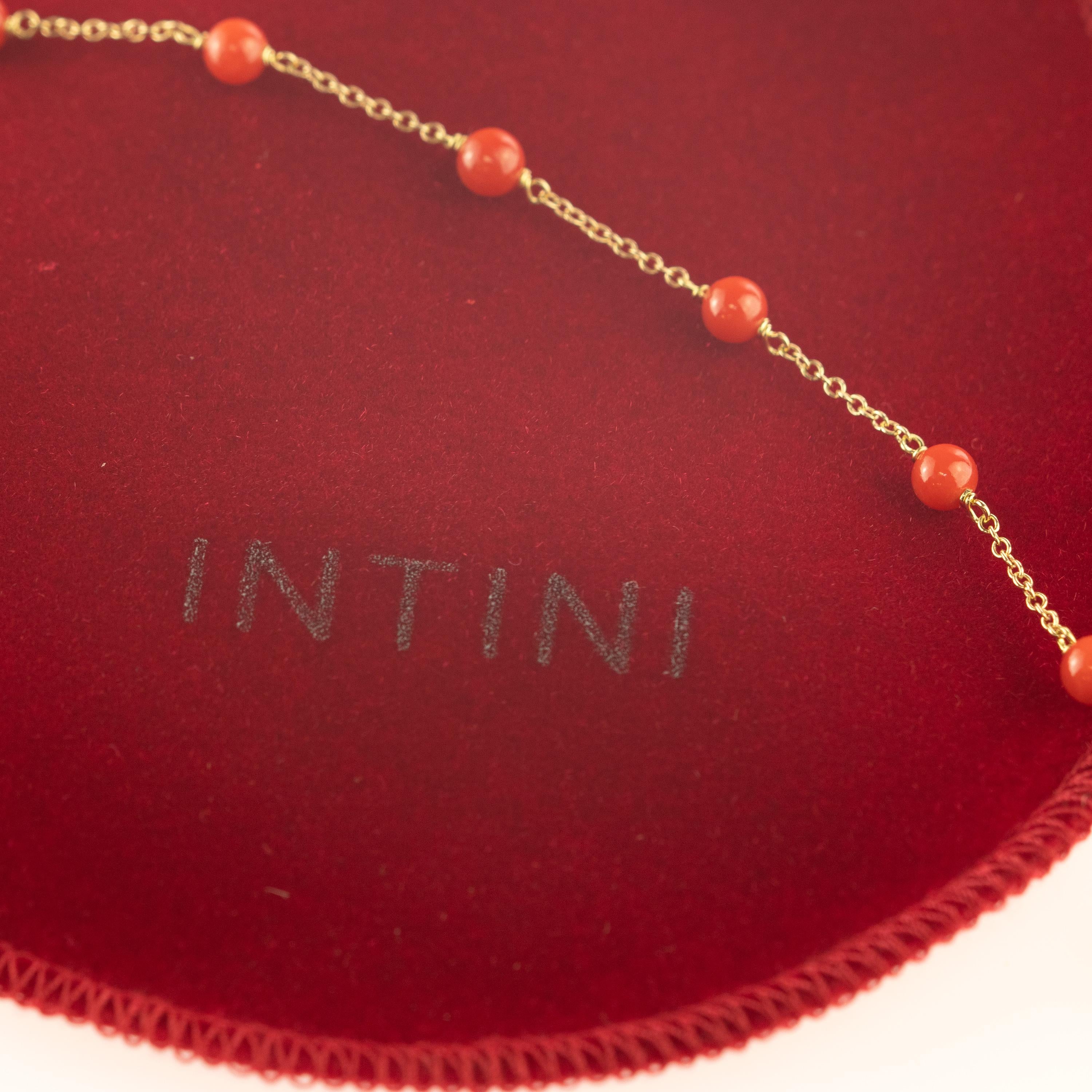 Intini Jewes 18 Karat Gold Chain Mediterranean Red Coral Spheres Chic Bracelet For Sale 2