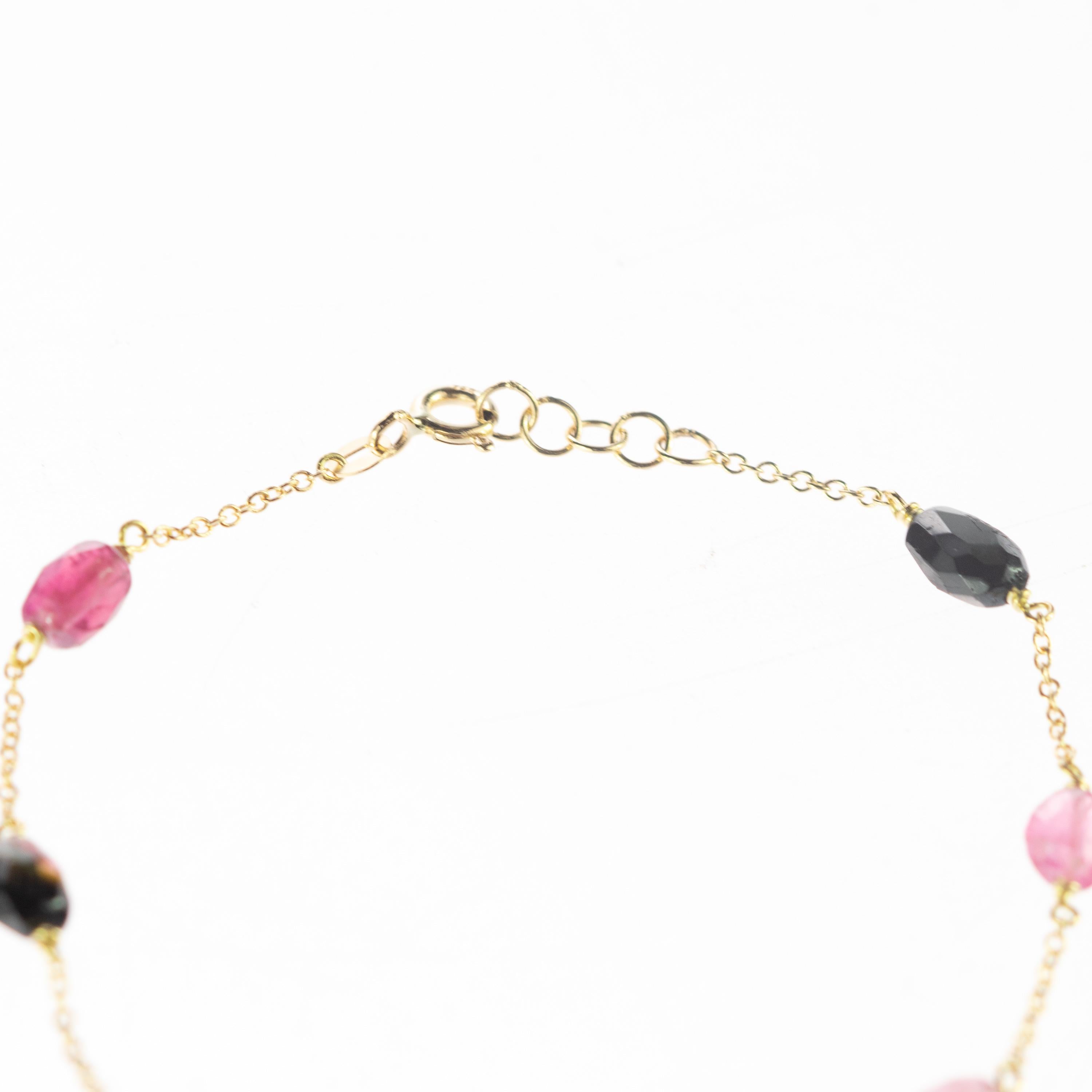 Oval Cut Intini Jewes 18 Karat Gold Chain Tourmaline Oval Colorful Rainbow Bracelet