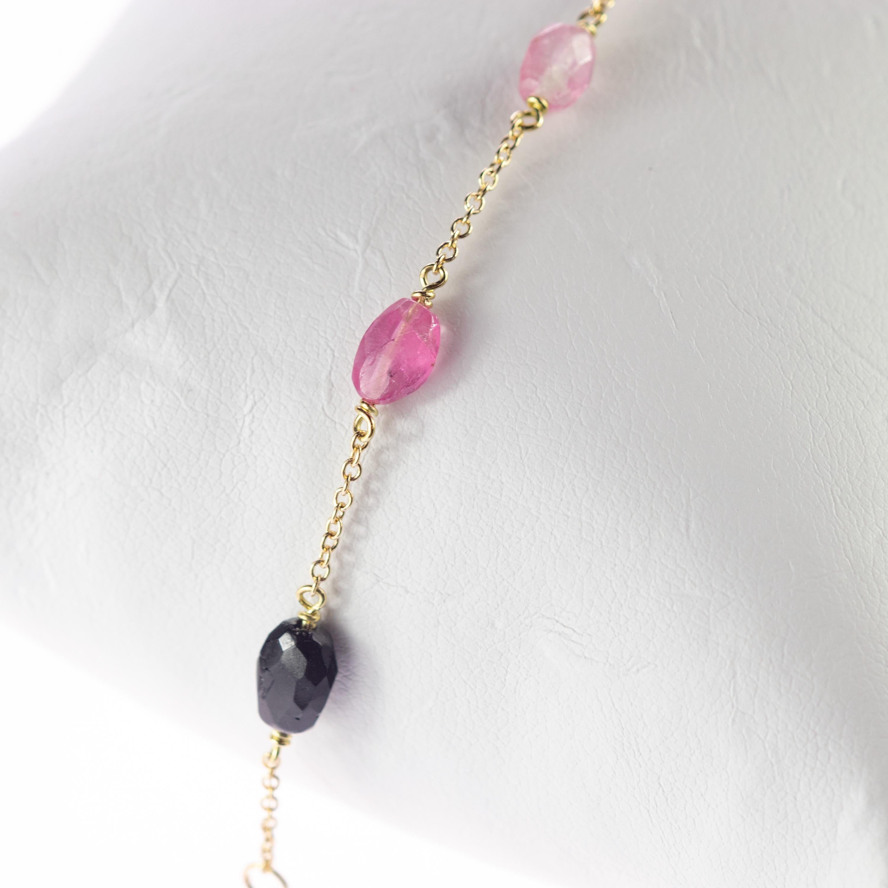 Intini Jewes 18 Karat Gold Chain Tourmaline Oval Colorful Rainbow Bracelet en Nuevo Estado en Milano, IT