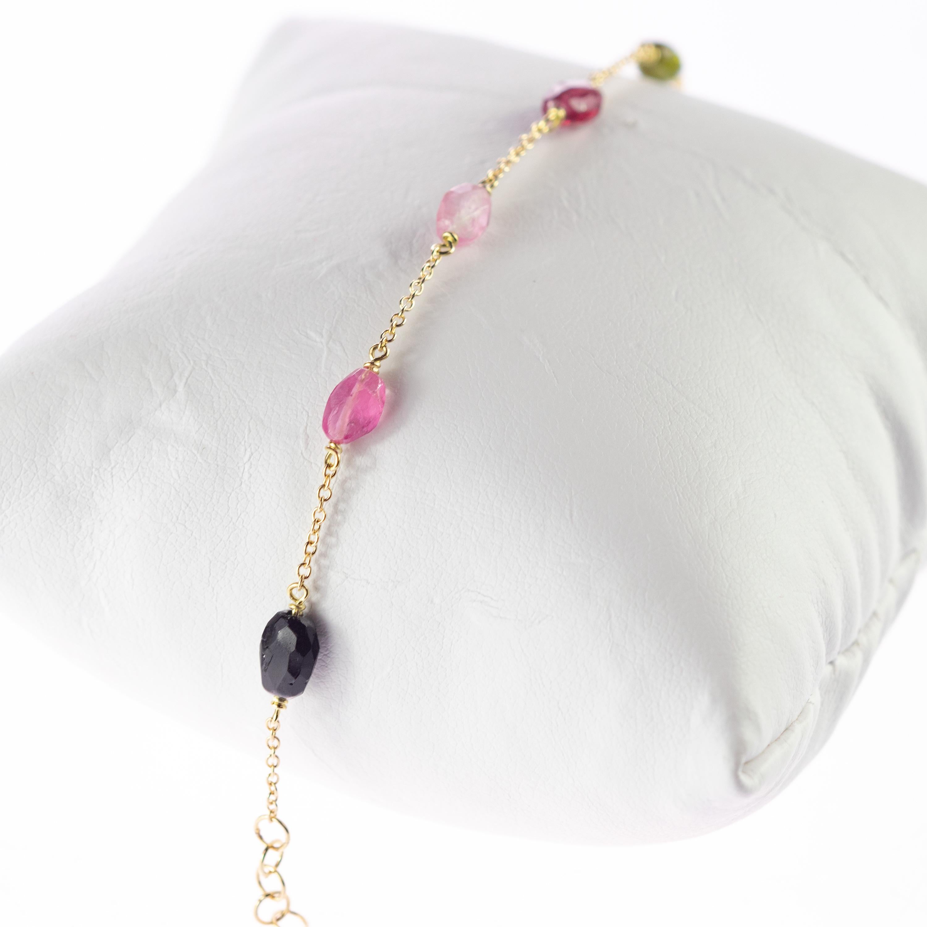 Femenino o masculino Intini Jewes 18 Karat Gold Chain Tourmaline Oval Colorful Rainbow Bracelet