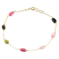 Intini Jewes 18 Karat Gold Chain Tourmaline Oval Colorful Rainbow Bracelet