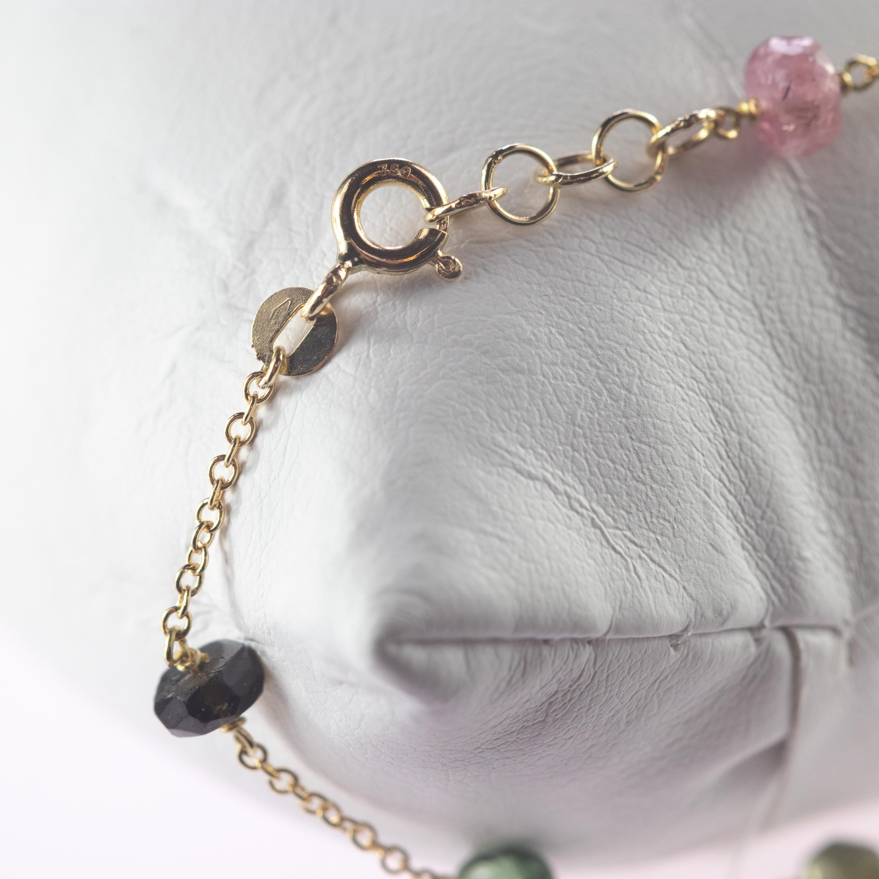 Intini Jewes 18 Karat Gold Chain Tourmaline Rondelles Colorful Rainbow Bracelet 5