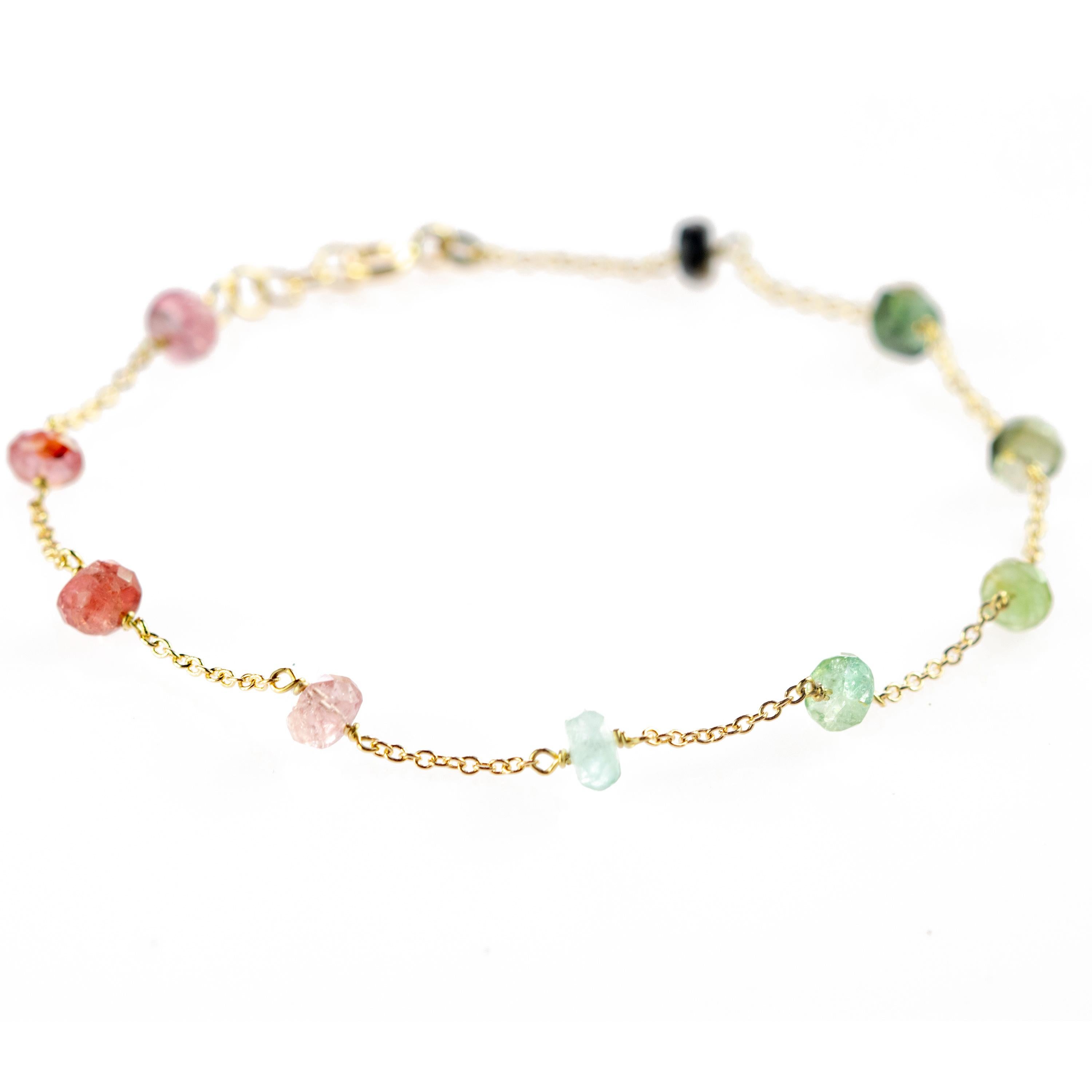 Moderno Intini Jewes 18 Karat Gold Chain Tourmaline Rondelles Colorful Rainbow Bracelet