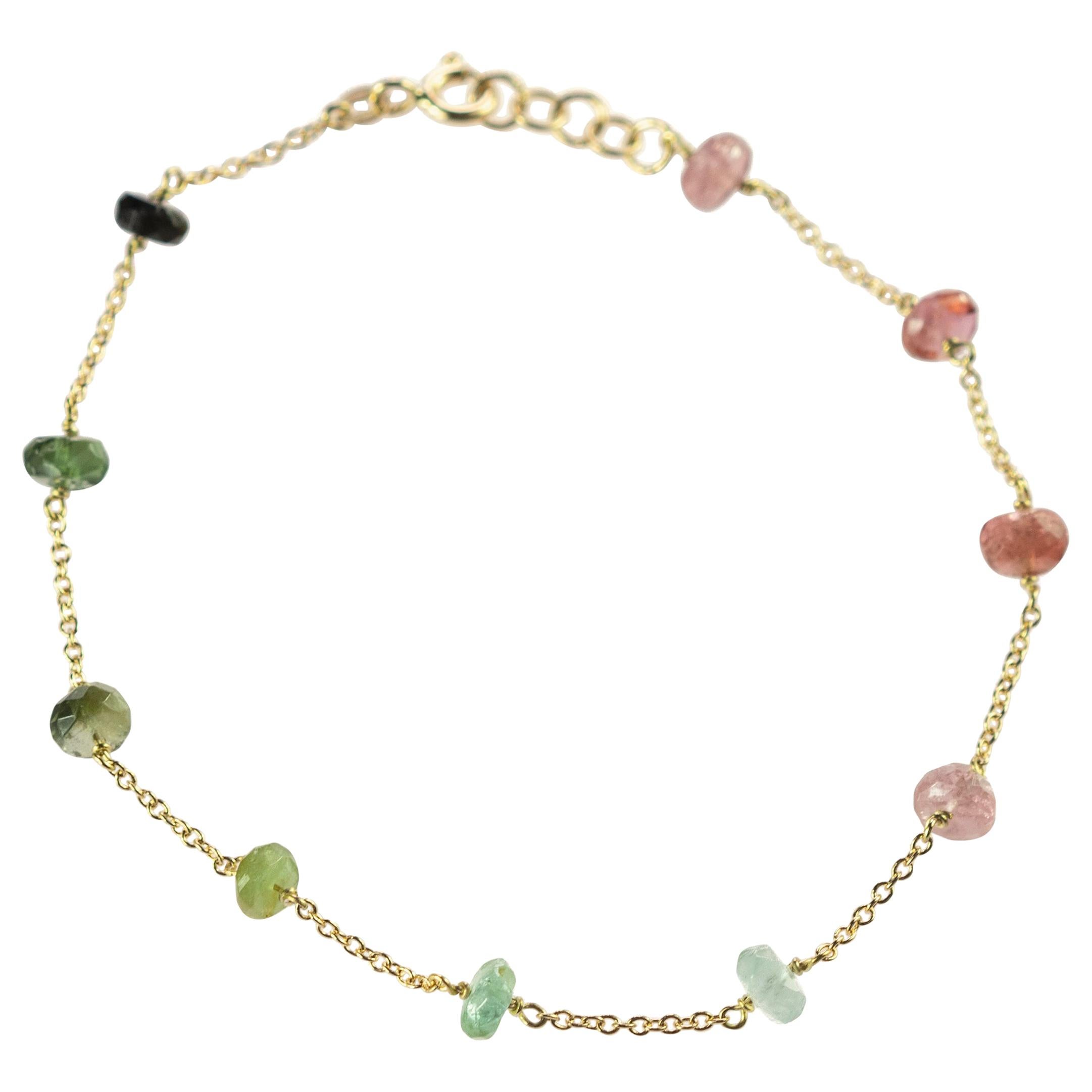 Intini Jewes Bracelet jonc arc-en-ciel coloré en or 18 carats avec chaîne et rondelles de tourmaline