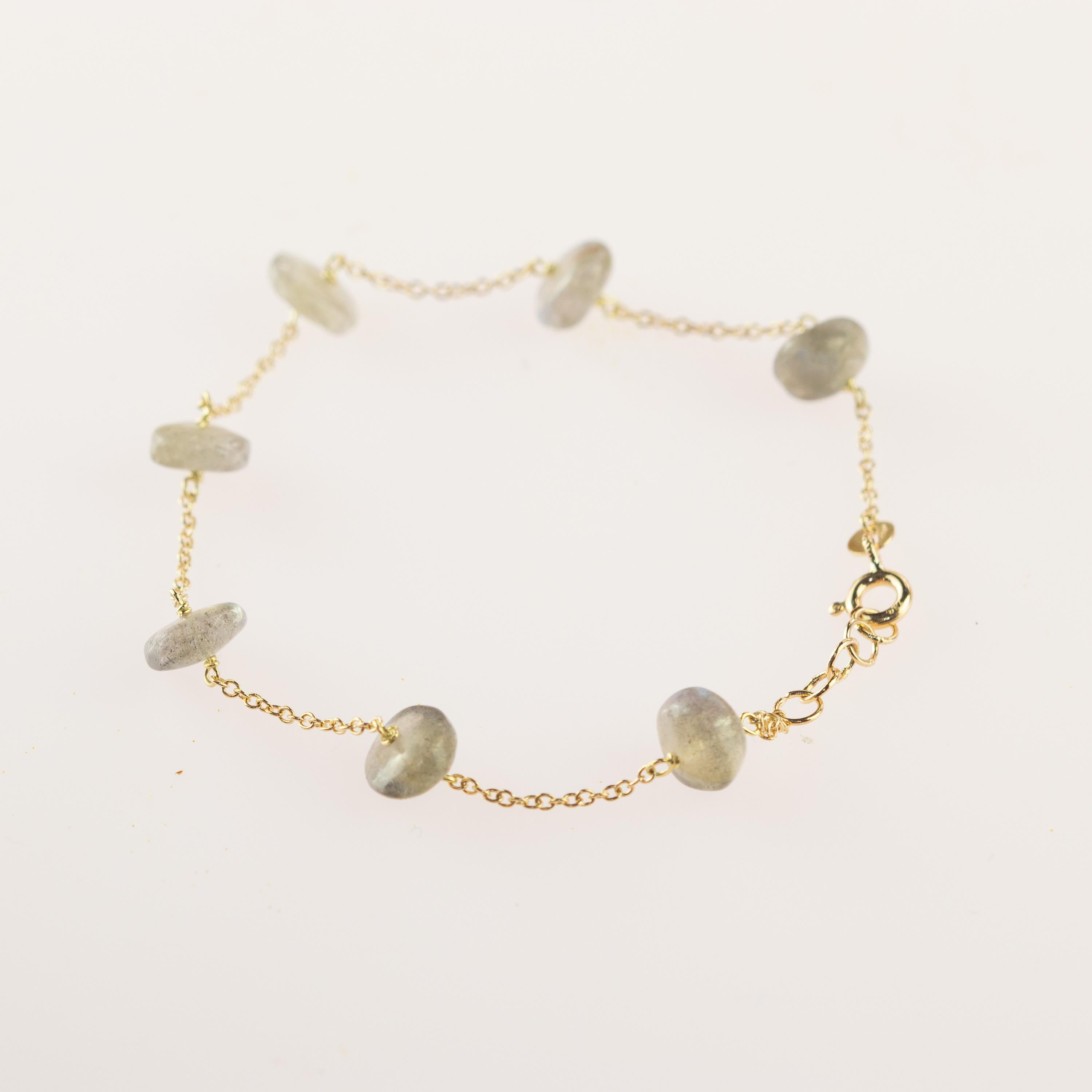 Intini Jewes Bracelet à chaîne en or 9 carats avec rondelles en forme d'œil de chat, fait à la main en vente 2