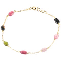 Intini Jewes 9 Karat Gold Chain Tourmaline Oval Colorful Rainbow Anklet Bracelet