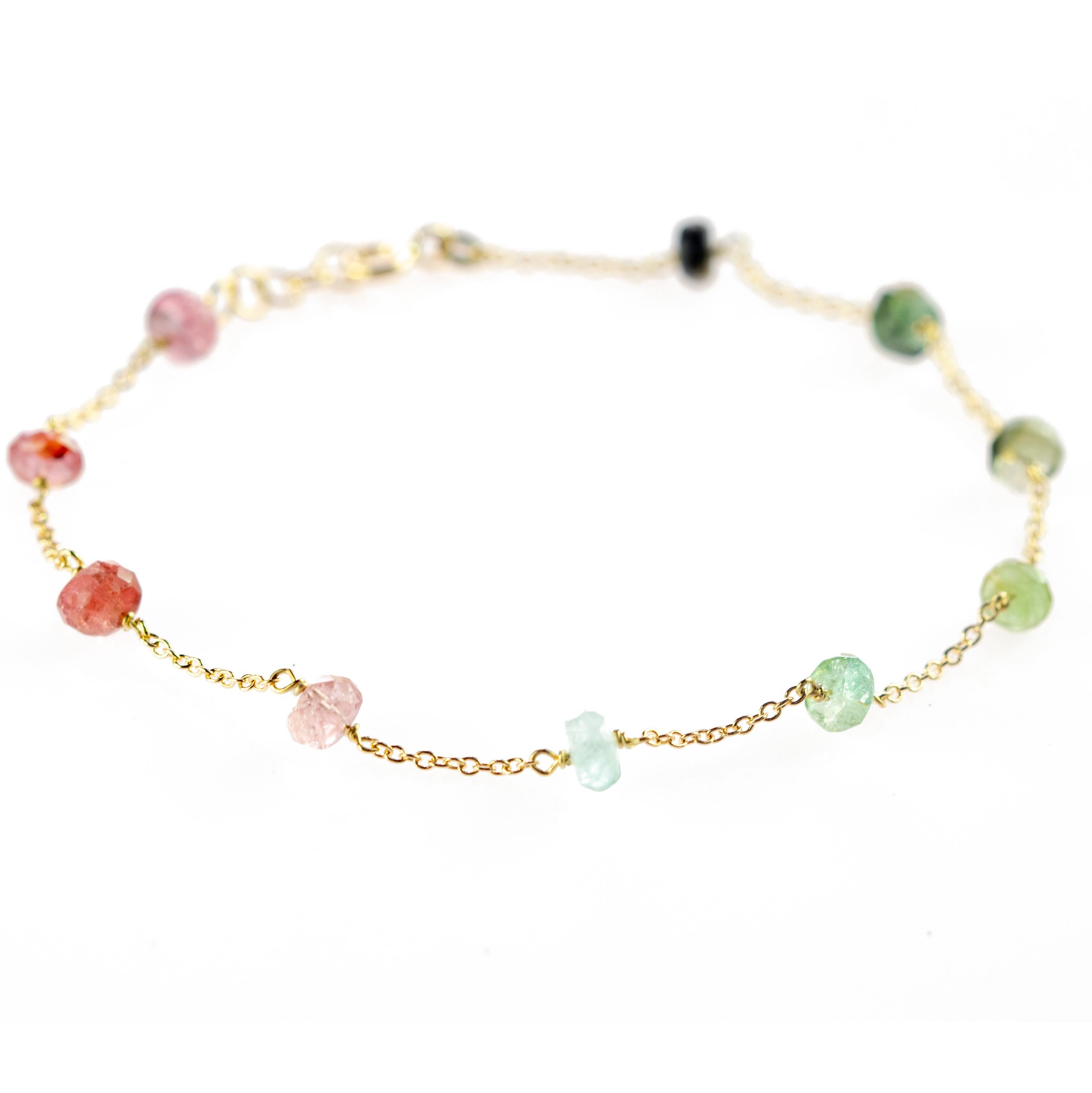 Modern Intini Jewes 9 Karat Gold Chain Tourmaline Rondelles Colorful Rainbow Bracelet For Sale