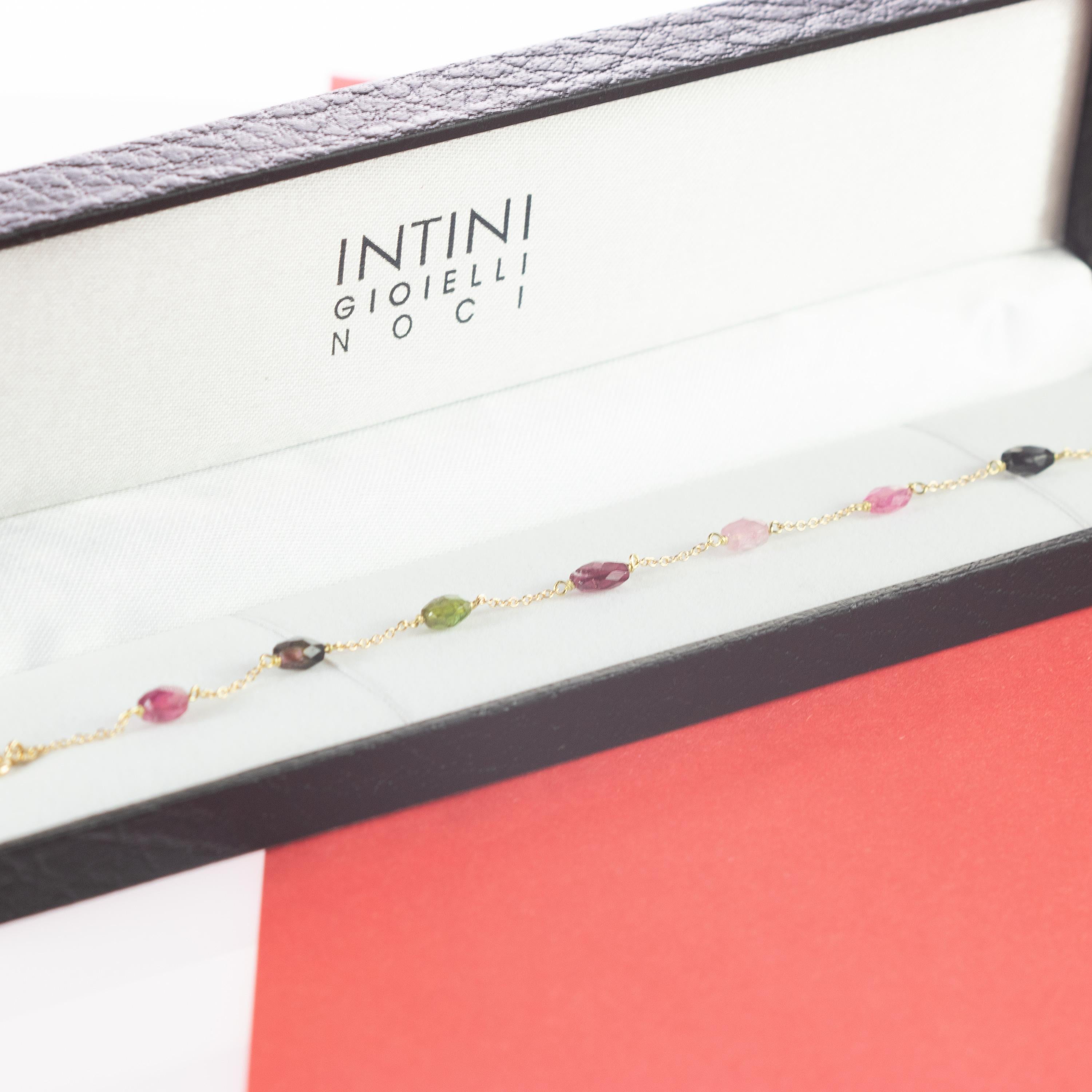 Intini Jewes Gold Plate Chain Tourmaline Oval Colorful Rainbow Ankle Bracelet For Sale 2