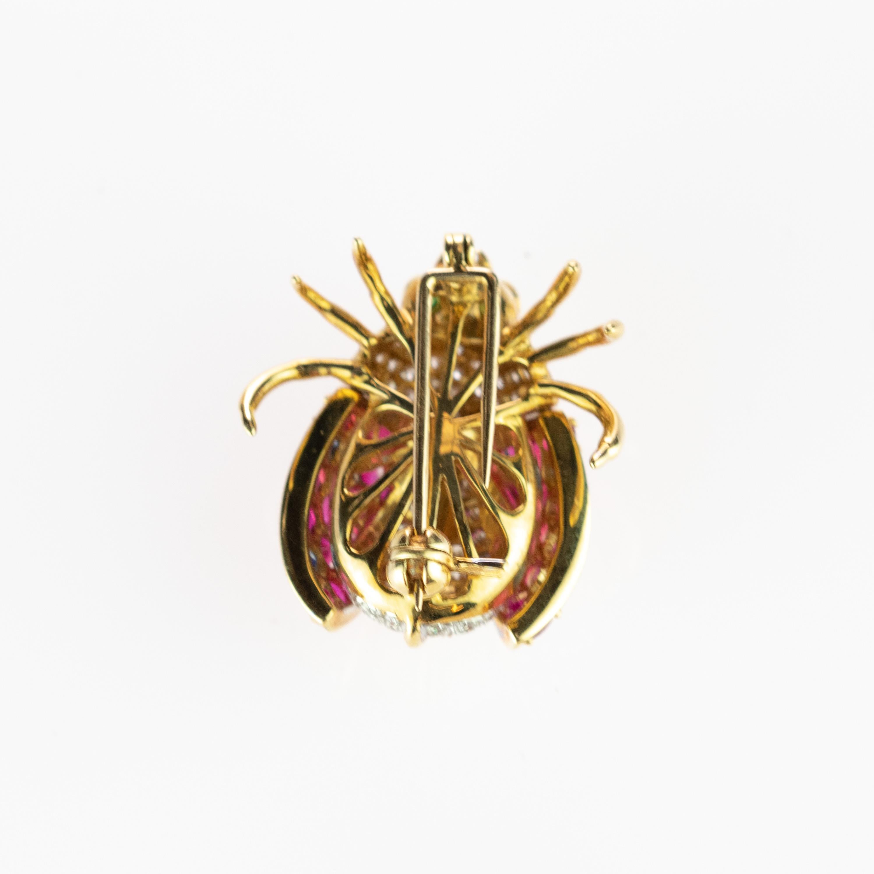 Round Cut Intini Ladybug Ladybird 18 Karat Gold Sapphire Diamond Ruby Tsavorite Pin Brooch