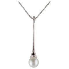 Intini Natural Sea Pearl Diamond Pendant 18 Karat White Gold Chain Deco Necklace