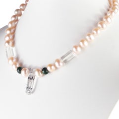 IntiniJewels Rock Crystal Pearl Jade 14 Karat Yellow Gold Modern Chic Necklace