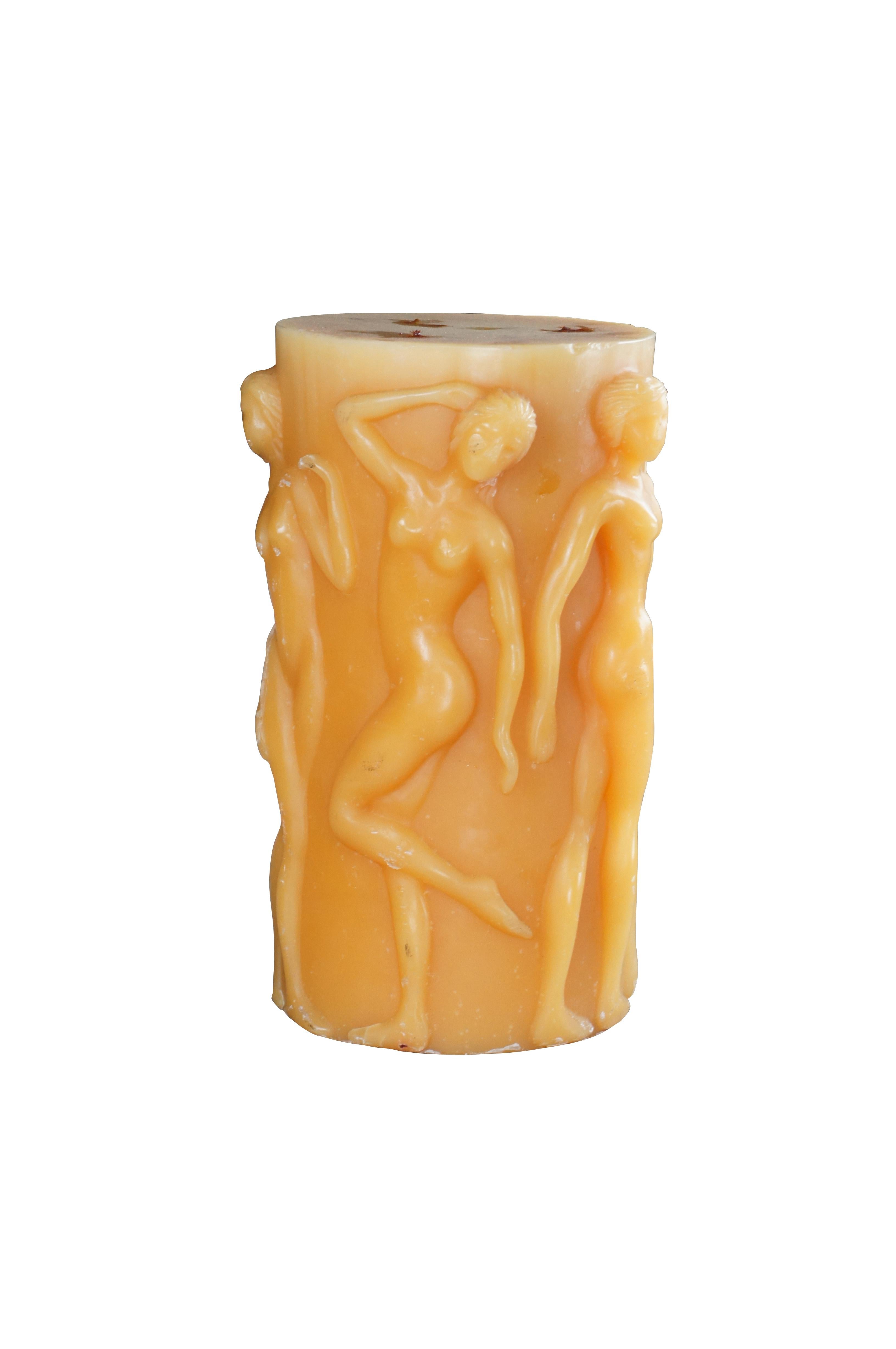 Intira Candle Factory figural nude cylindrical candle. Styled after Lalique 