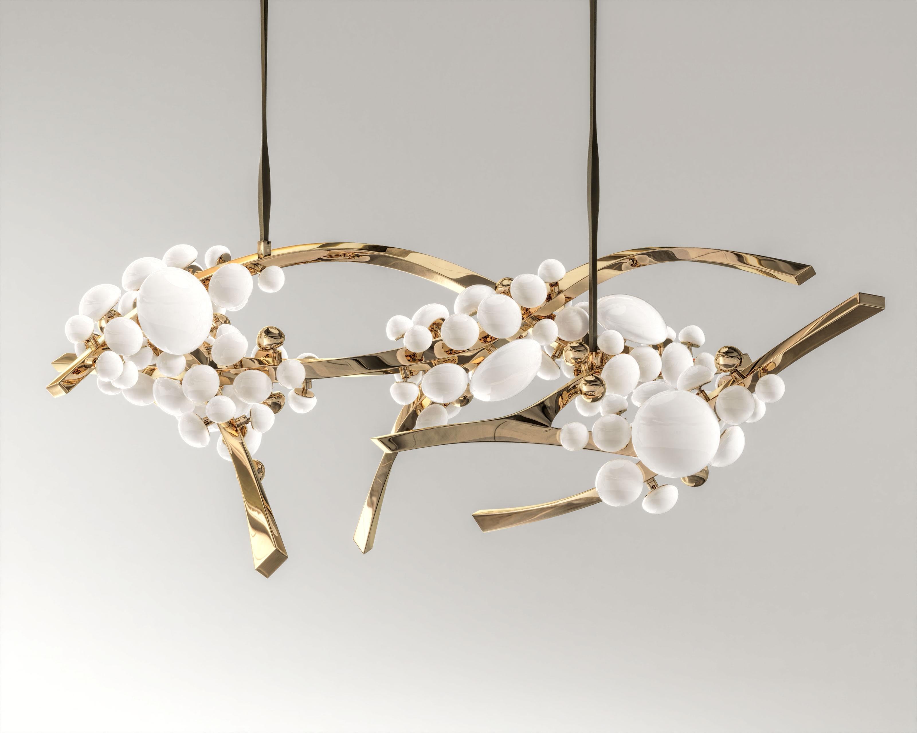 Intıma Horizontal Polished Bronze Chandelier
The “Intima” Luxury Handmade Chandelier is an exquisite work of art that seamlessly merges the elegance of neural networks. This chandelier serves as the focal point of any space, exuding sophistication