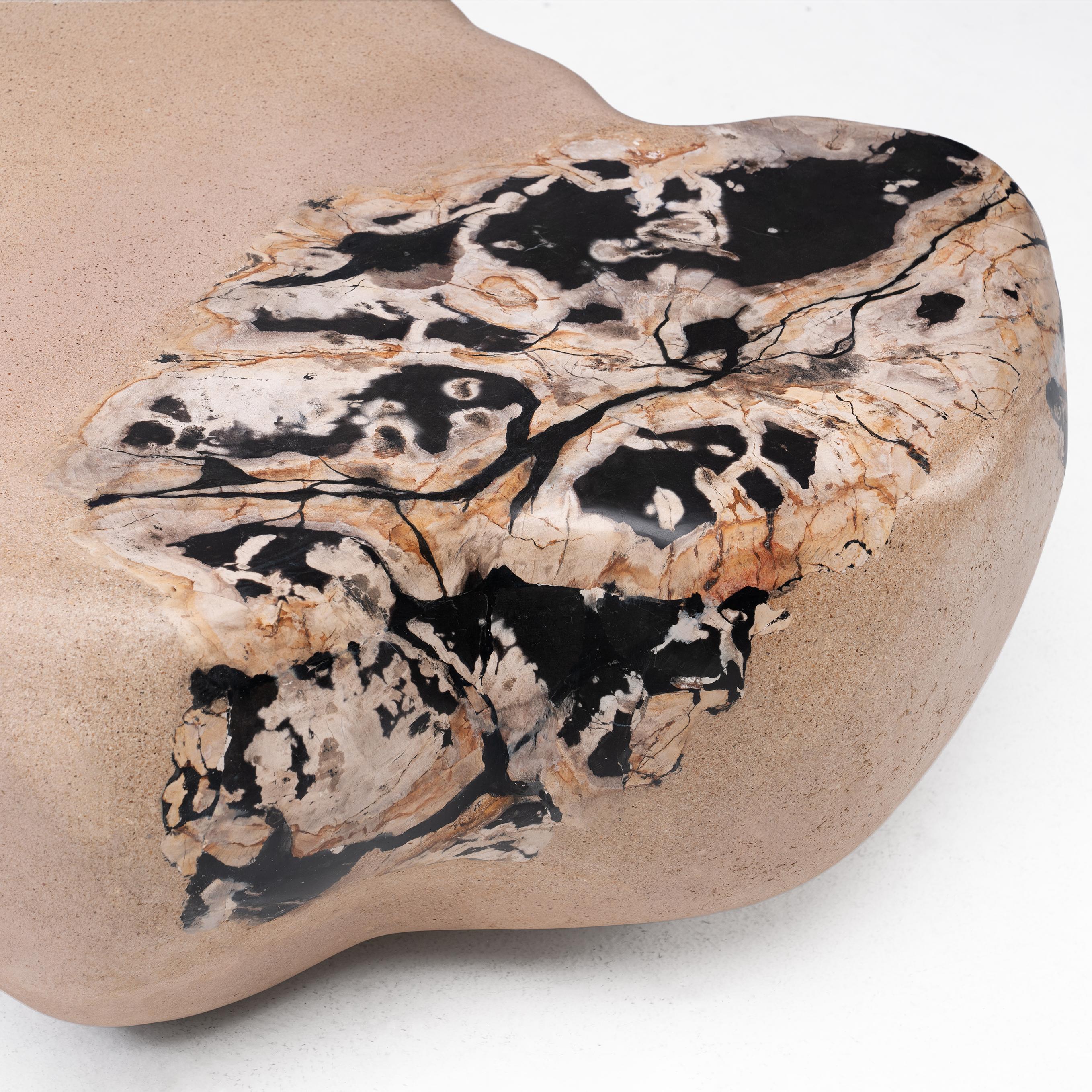 Hand-Crafted Into The Inferno • Hand-Sculpted Sandstone Petrified Wood Coffee Table by Odditi For Sale