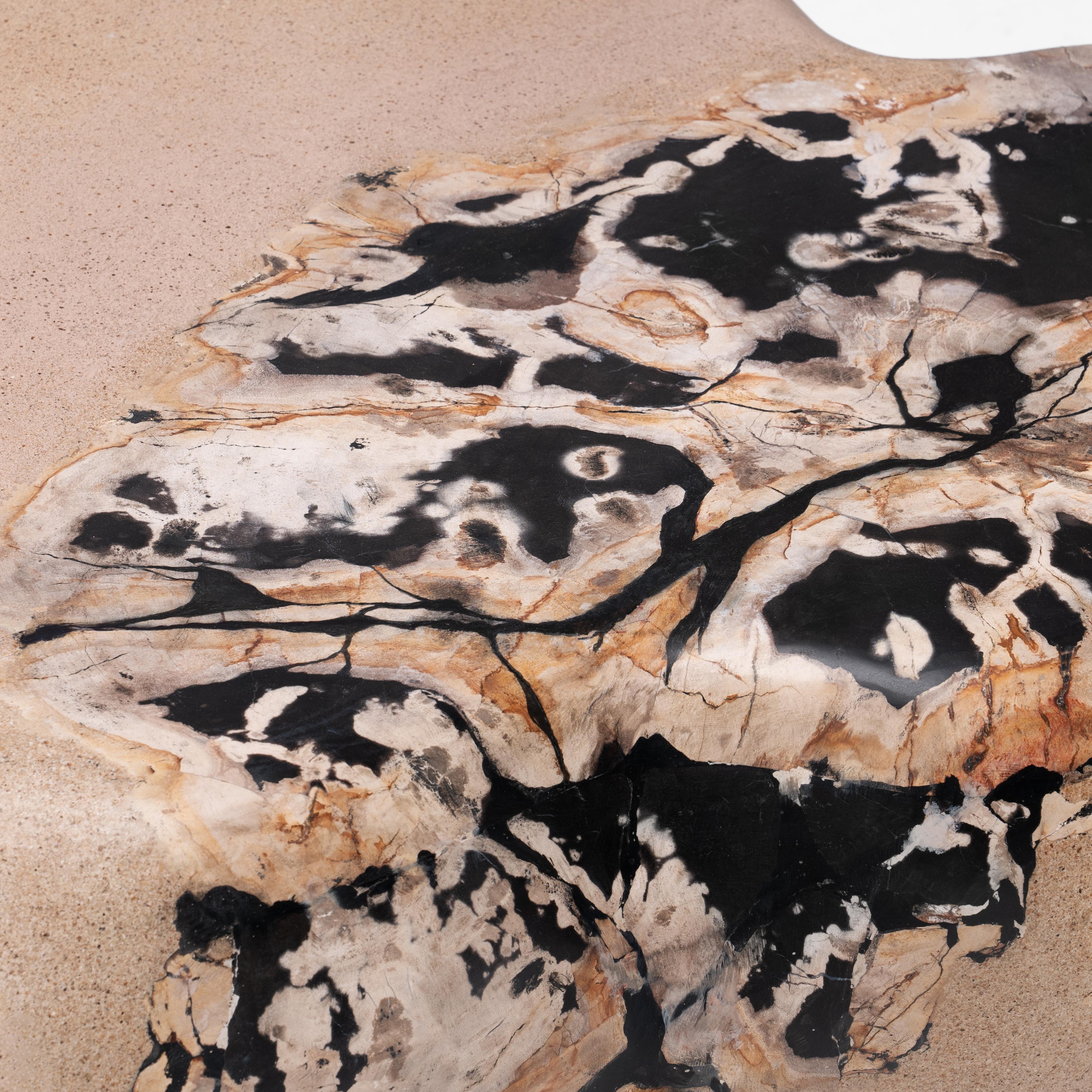 Contemporary Into The Inferno • Hand-Sculpted Sandstone Petrified Wood Coffee Table by Odditi For Sale