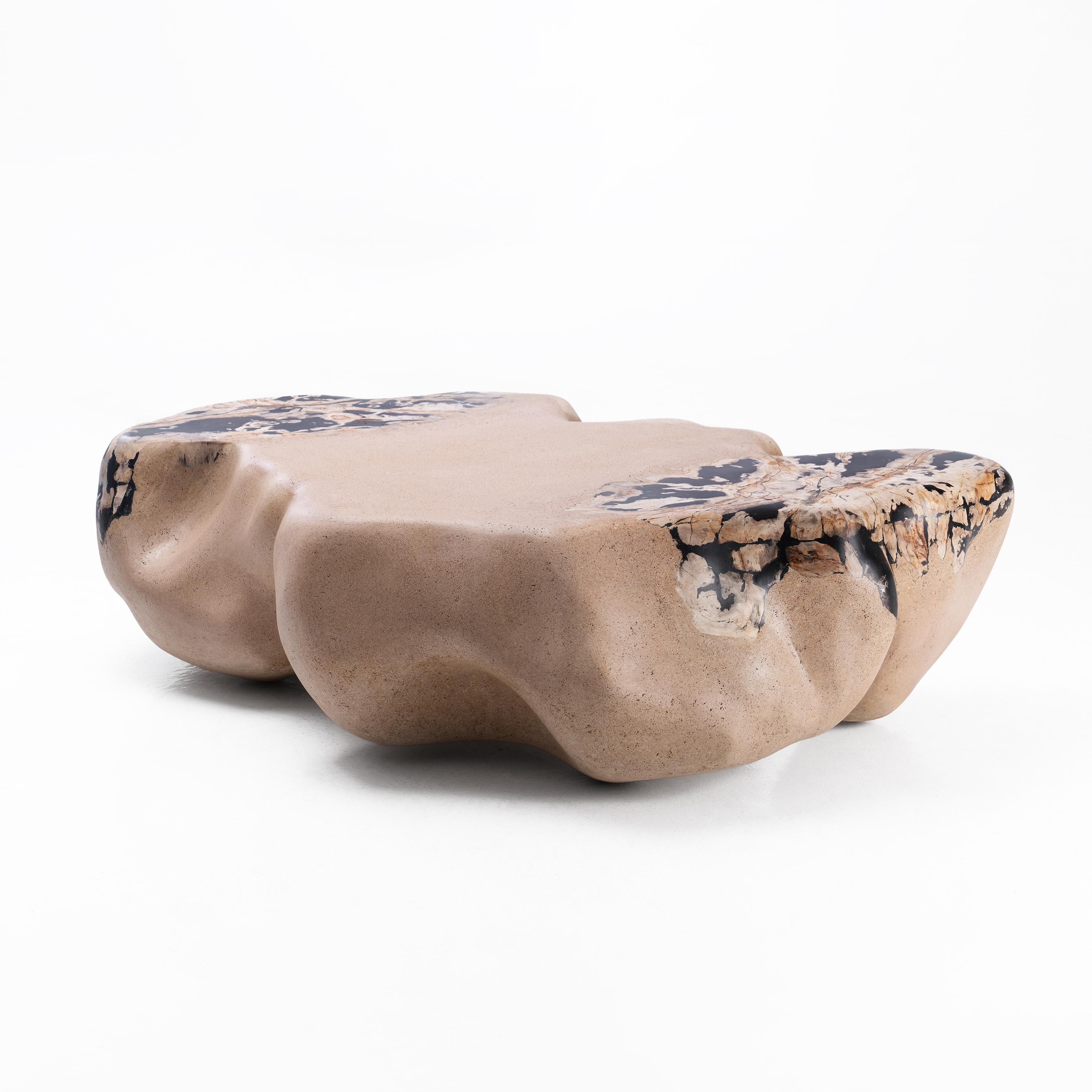 Into The Inferno • Hand-Sculpted Sandstone Petrified Wood Coffee Table by Odditi For Sale 1