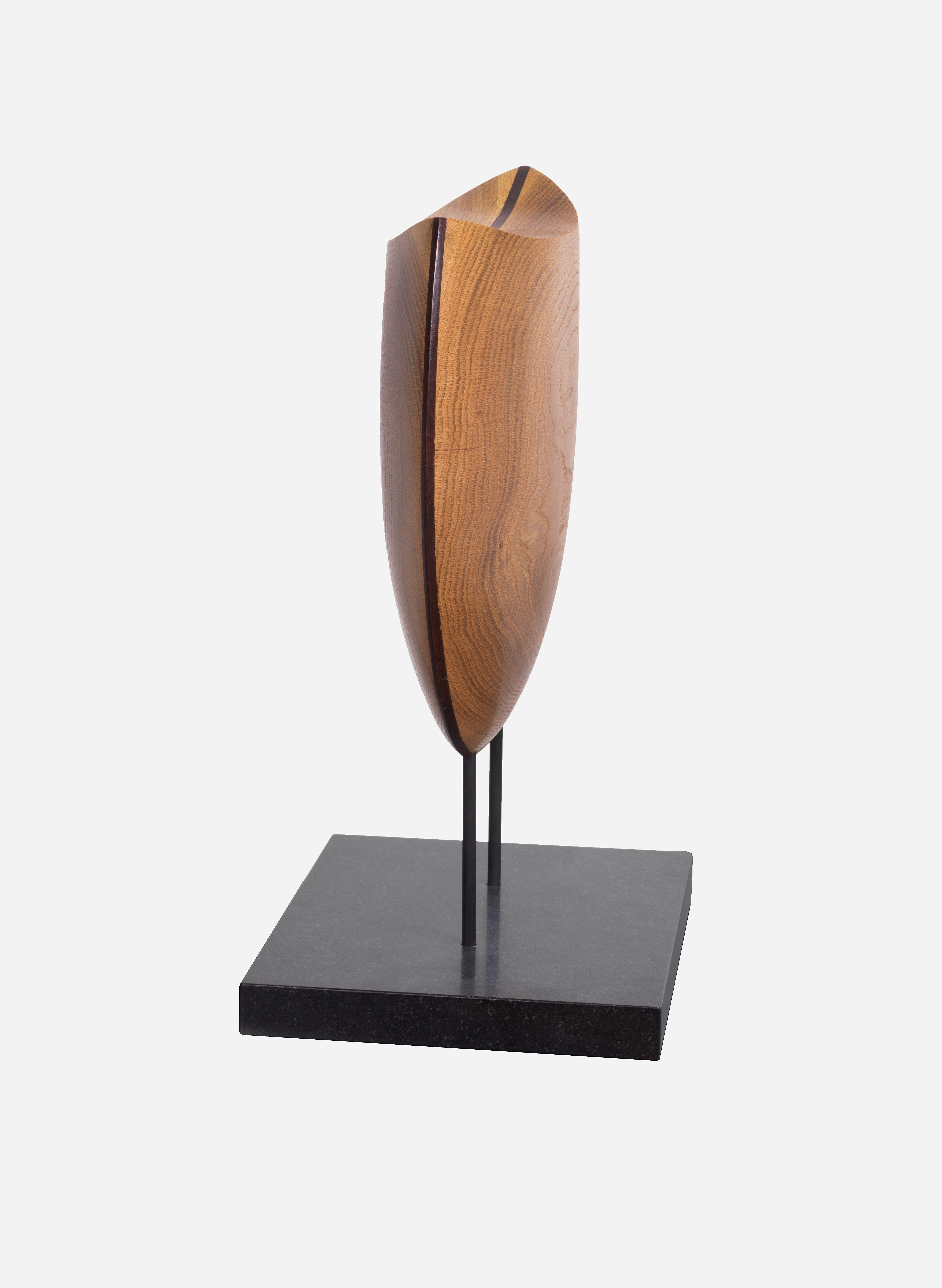 Modern Into the Wind, Hand Carved White Oak and Cocobolo Sculpture on Granite Base