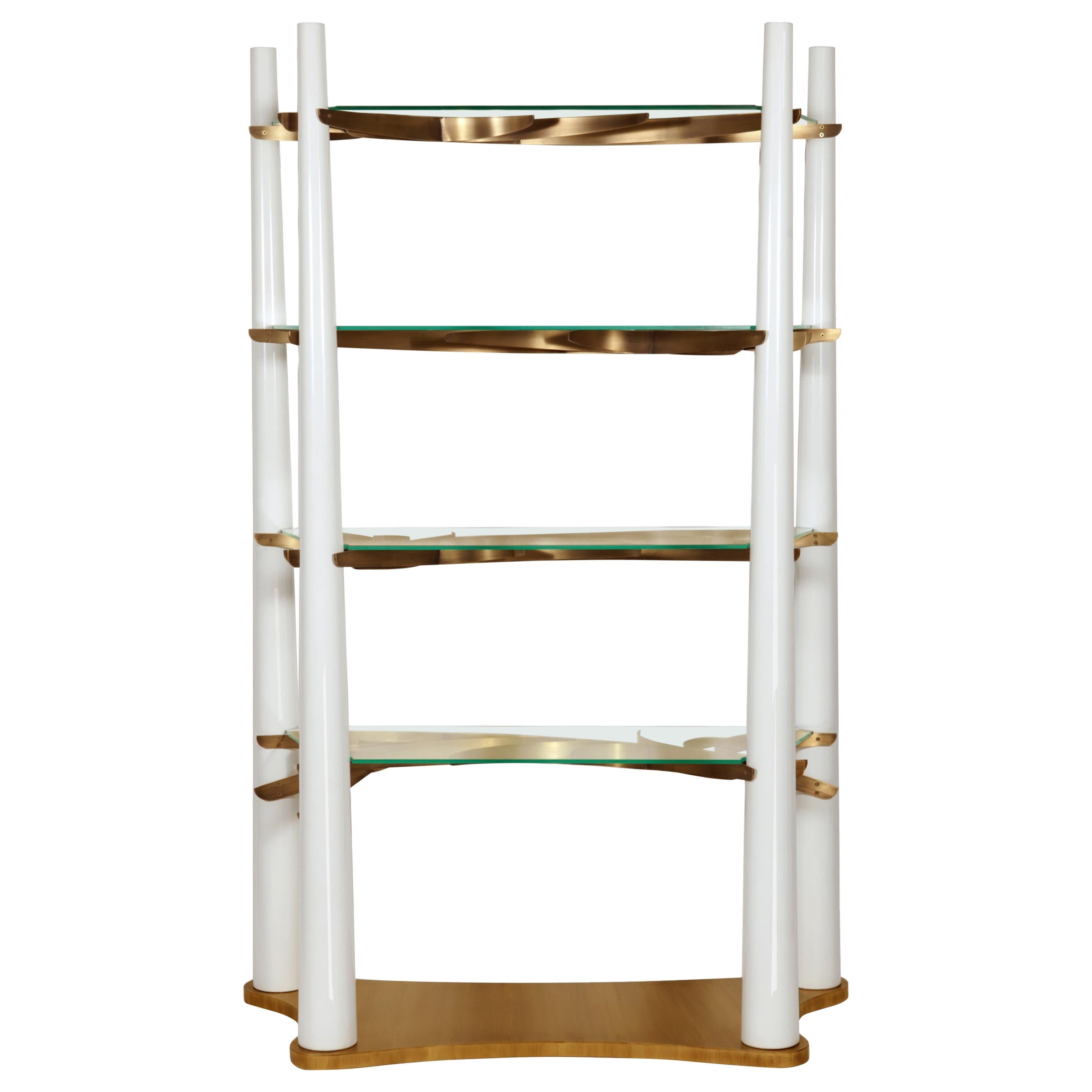 Into The Woods Bookcase, White and Brass, InsidherLand by Joana Santos Barbosa For Sale