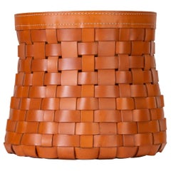 Vintage “Intrecci” Round Basket in Woven Leather by Arte Cuoio & Triangolo