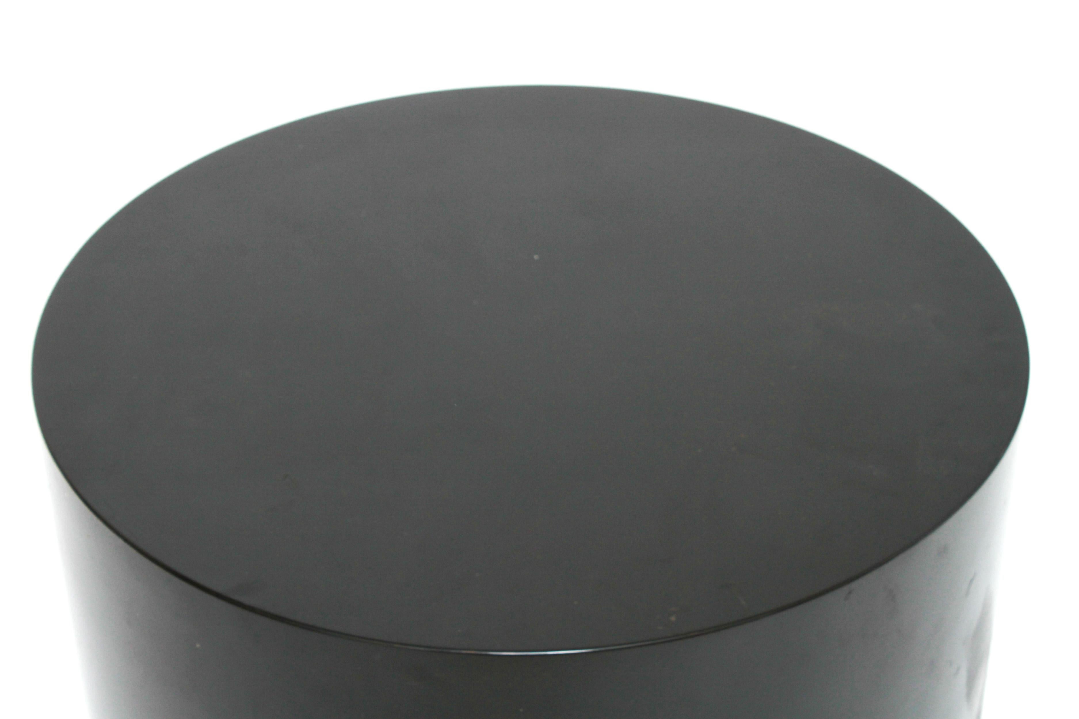 Intrex habitat modern black enameled wood round low table or pedestal with a maker's label on the underside. Measures: 15.25