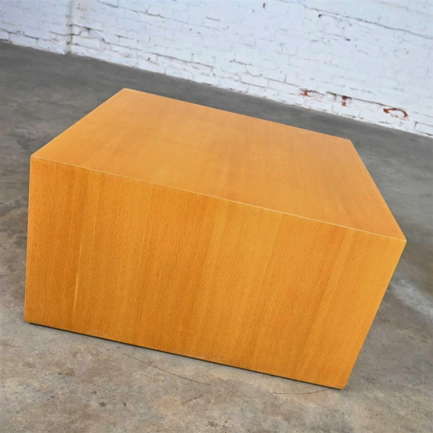 Outstanding Intrex Furniture wood veneer cube side table, end table, or pedestal attributed to Paul Mayen. Beautiful condition, keeping in mind that this is vintage and not new so will have signs of use and wear. This piece has had some veneer spots