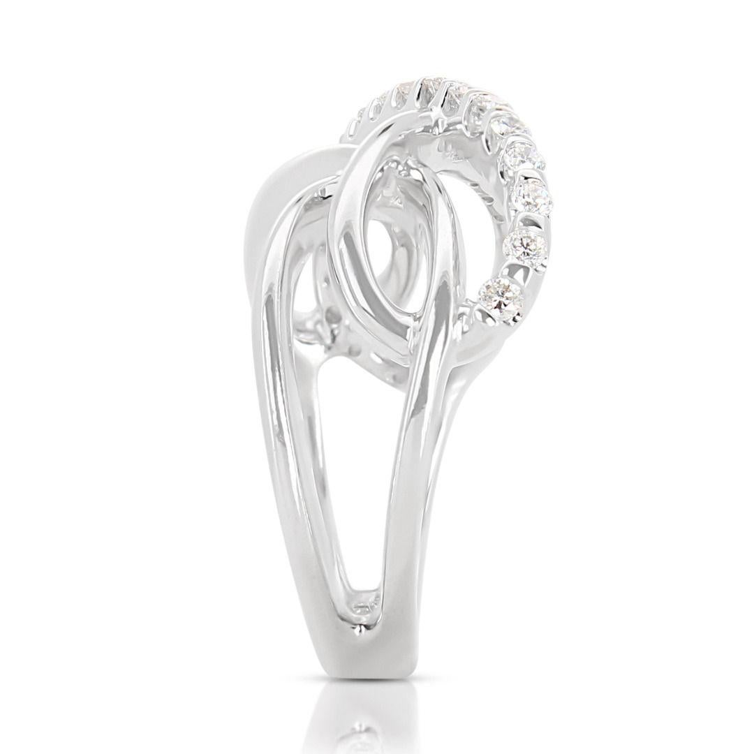 Women's Intricate 0.35ct Round Brilliant Natural Diamond Ring set in 18K White Gold For Sale