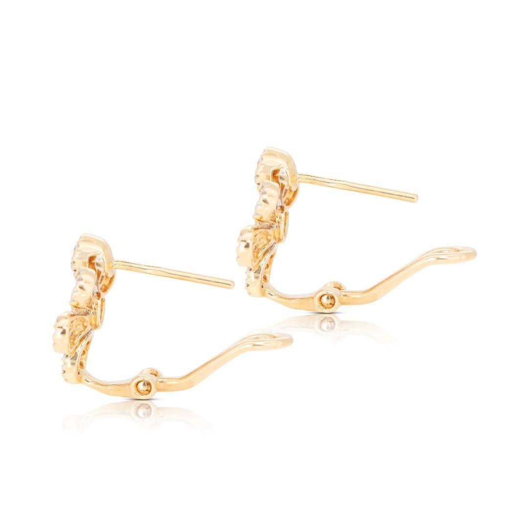 Intricate 0.42ct Diamond Flower Earrings in 18K Yellow Gold For Sale 1