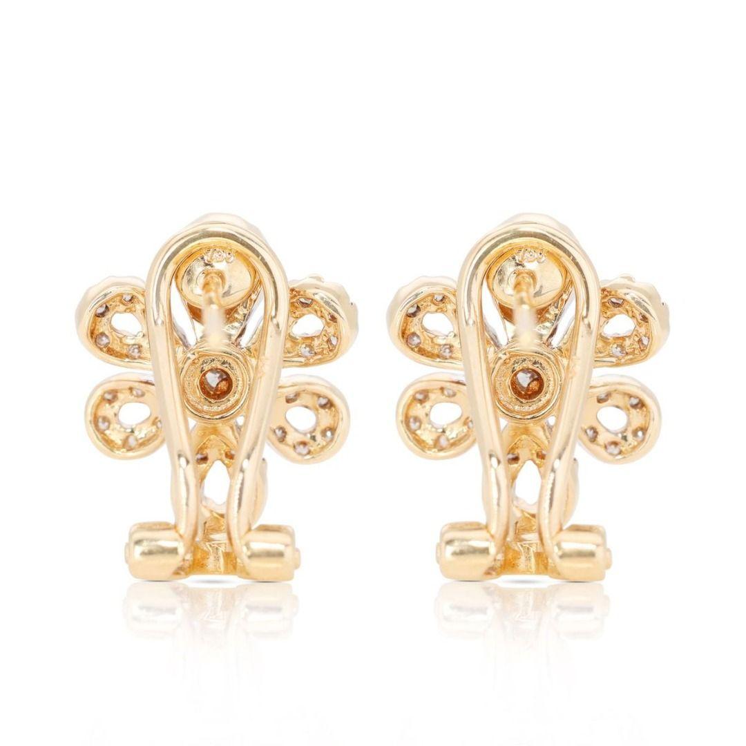 Intricate 0.42ct Diamond Flower Earrings in 18K Yellow Gold For Sale 2