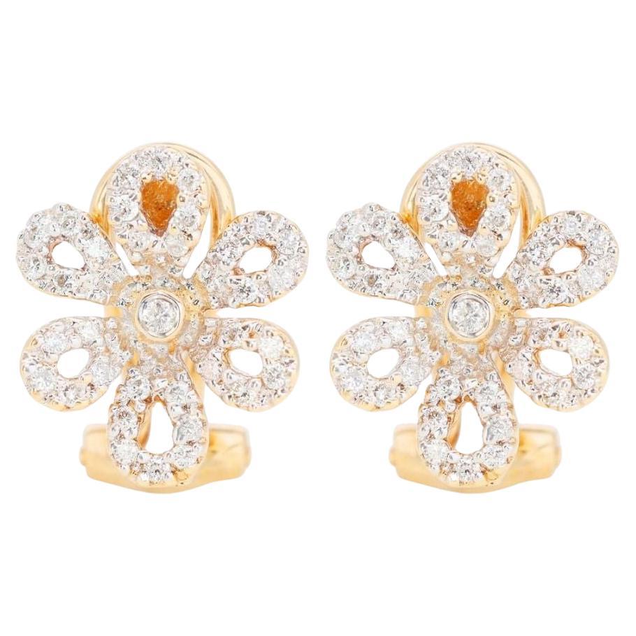 Intricate 0.42ct Diamond Flower Earrings in 18K Yellow Gold For Sale