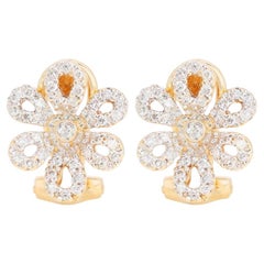 Intricate 0.42ct Diamond Flower Earrings in 18K Yellow Gold