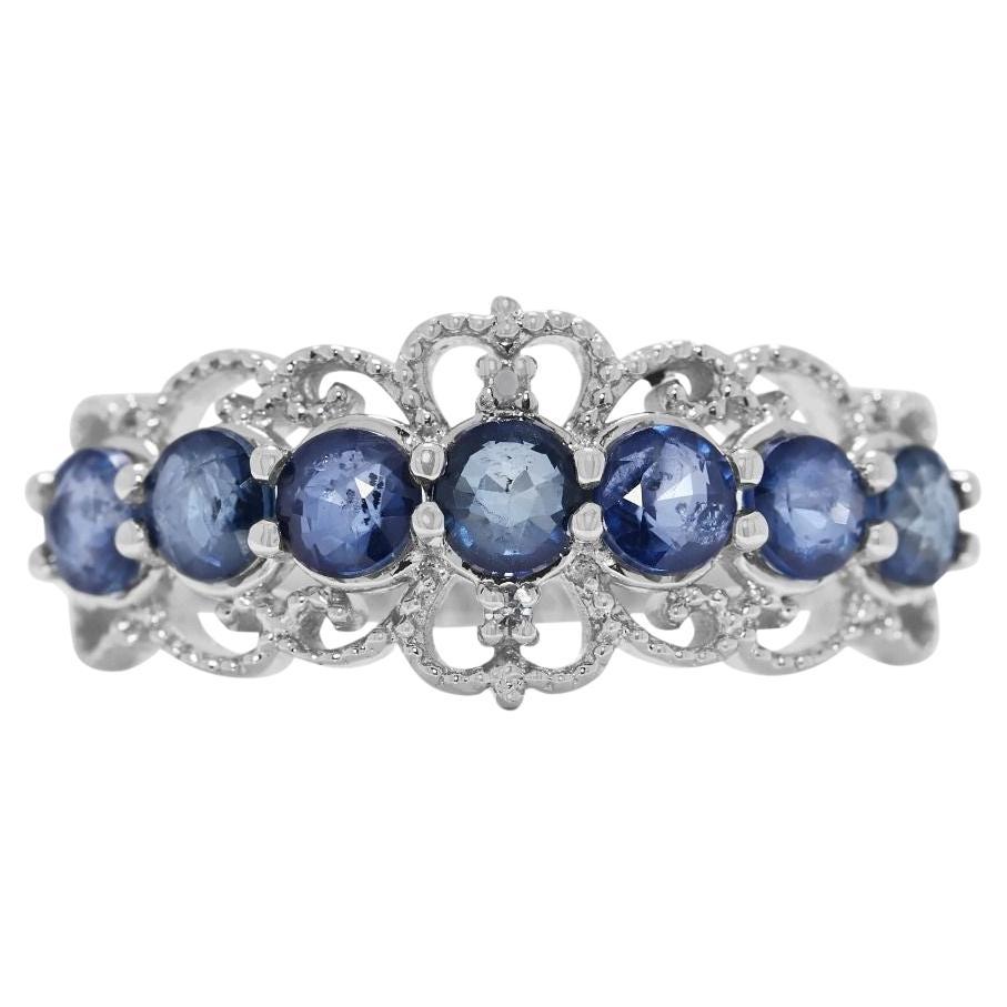 Intricate 0.61ct Sapphire and Natural Diamonds Ring in 18K White Gold