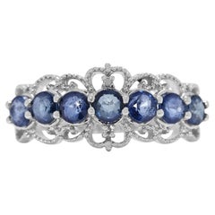 Intricate 0.61ct Sapphire and Natural Diamonds Ring in 18K White Gold
